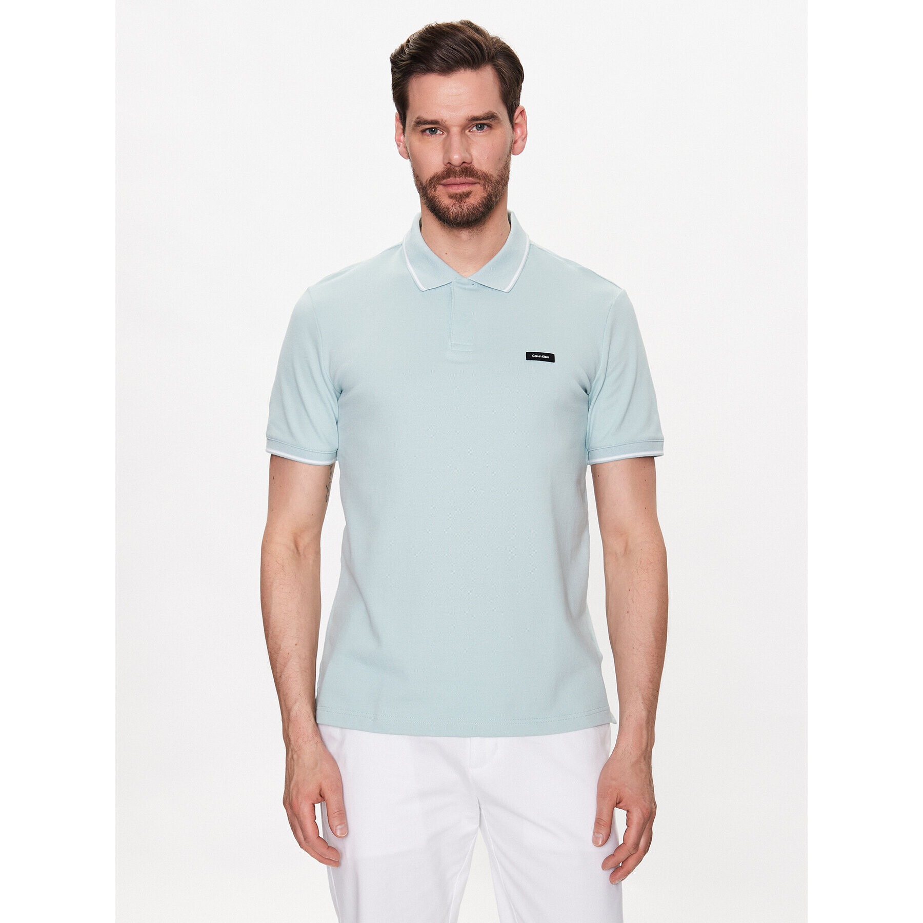 Calvin Klein Tricou polo Stretch Pique Tipping Slim Polo K10K110596 Albastru Slim Fit - Pled.ro