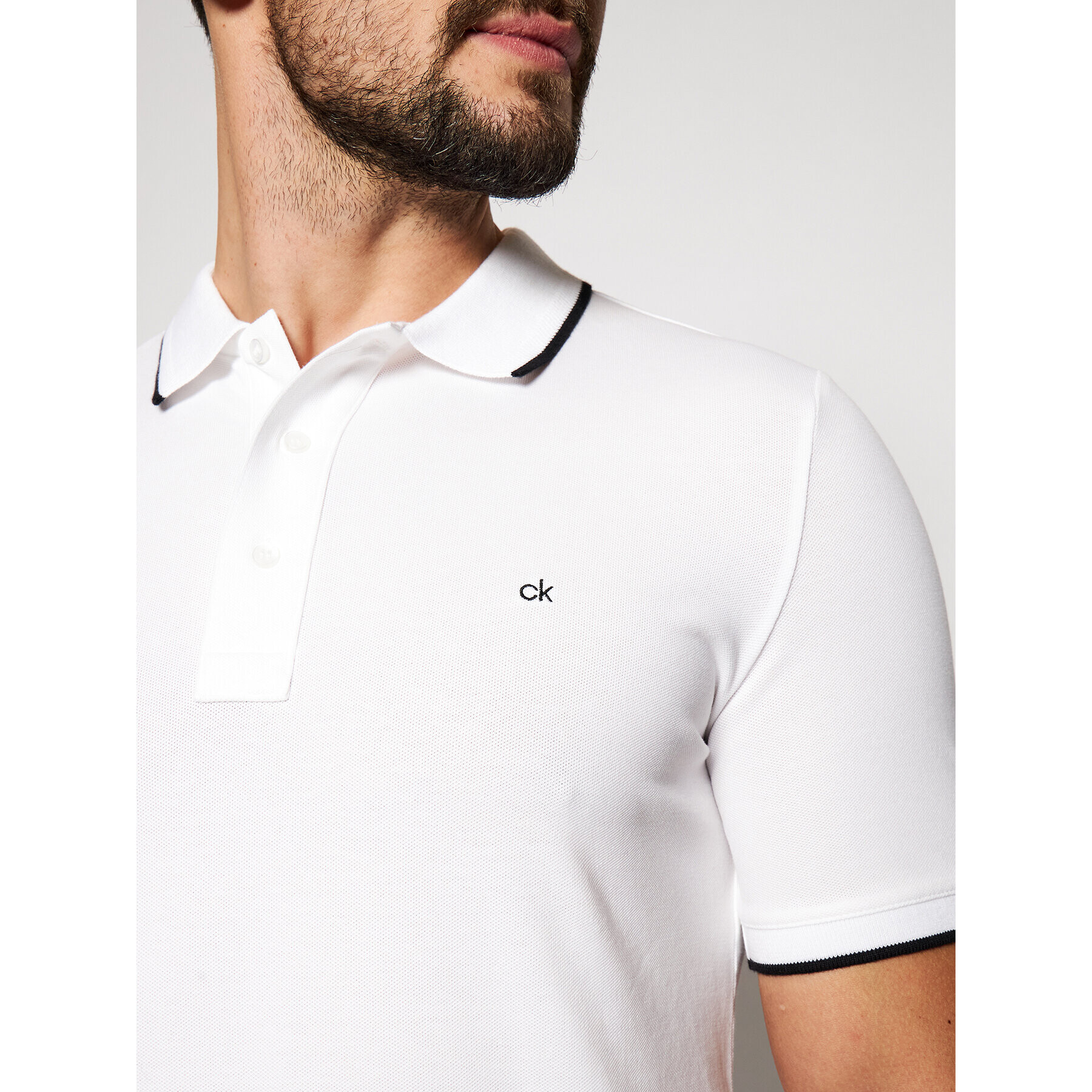 Calvin Klein Tricou polo Stretch Tipping K10K107211 Alb Slim Fit - Pled.ro