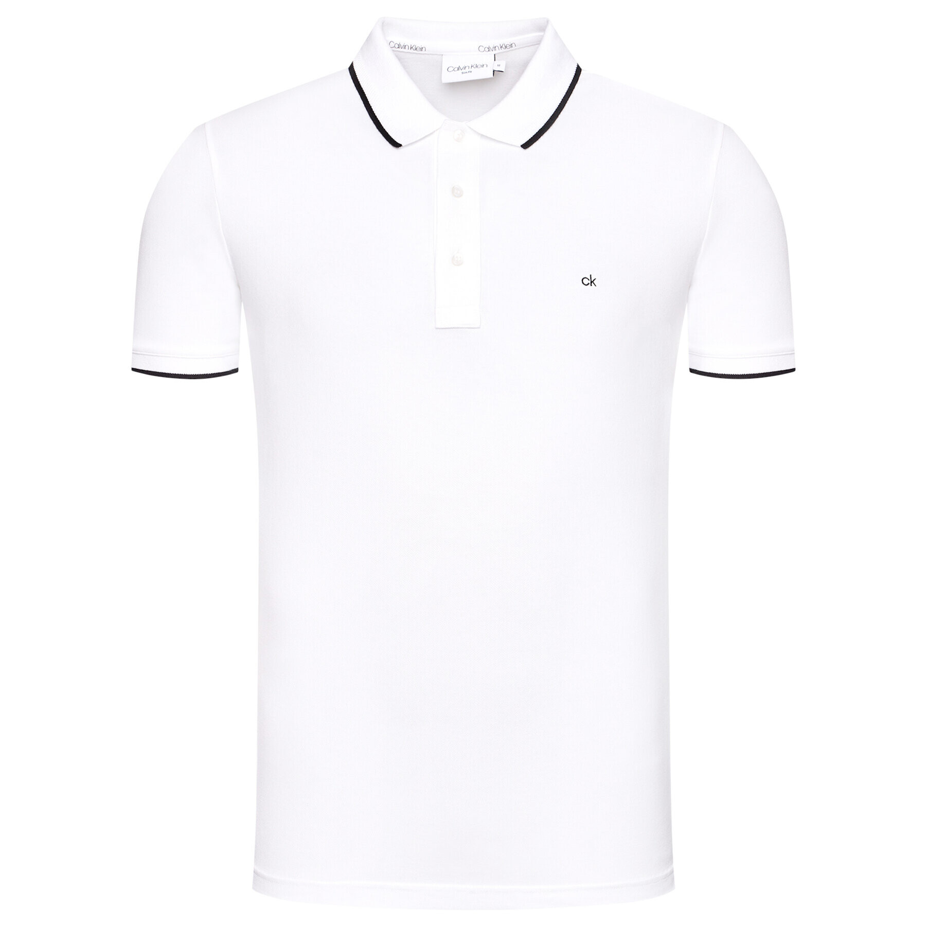 Calvin Klein Tricou polo Stretch Tipping K10K107211 Alb Slim Fit - Pled.ro