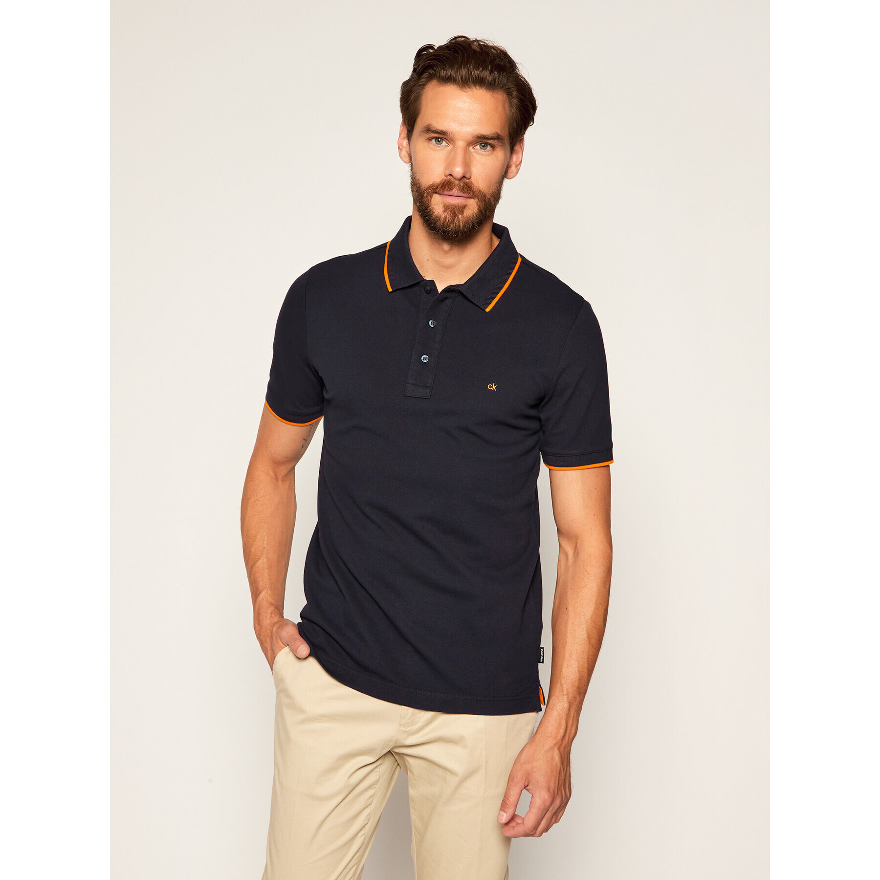 Calvin Klein Tricou polo Tipping K10K104915 Bleumarin Slim Fit - Pled.ro