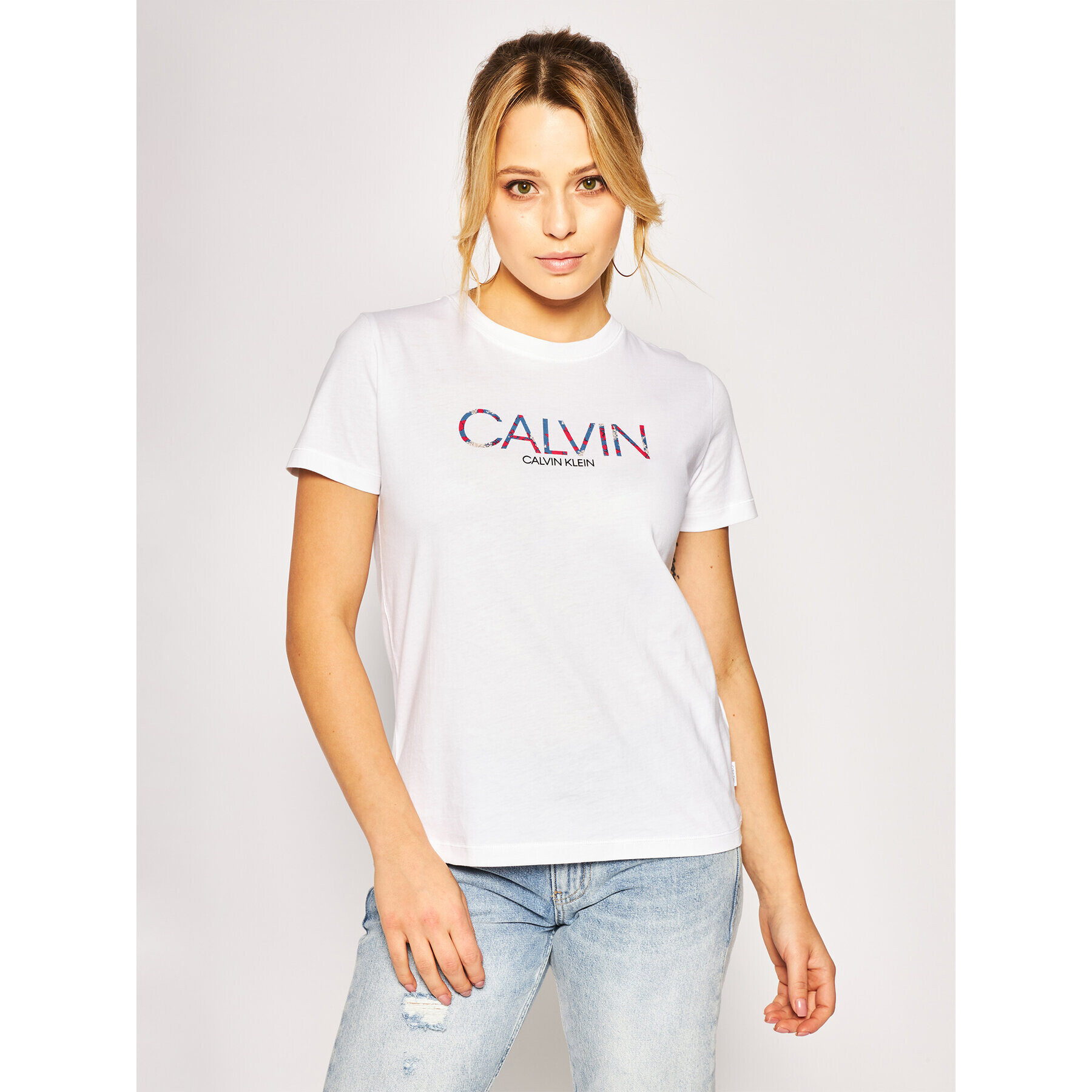 Calvin Klein Tricou Print Fill Logo K20K201861 Alb Regular Fit - Pled.ro