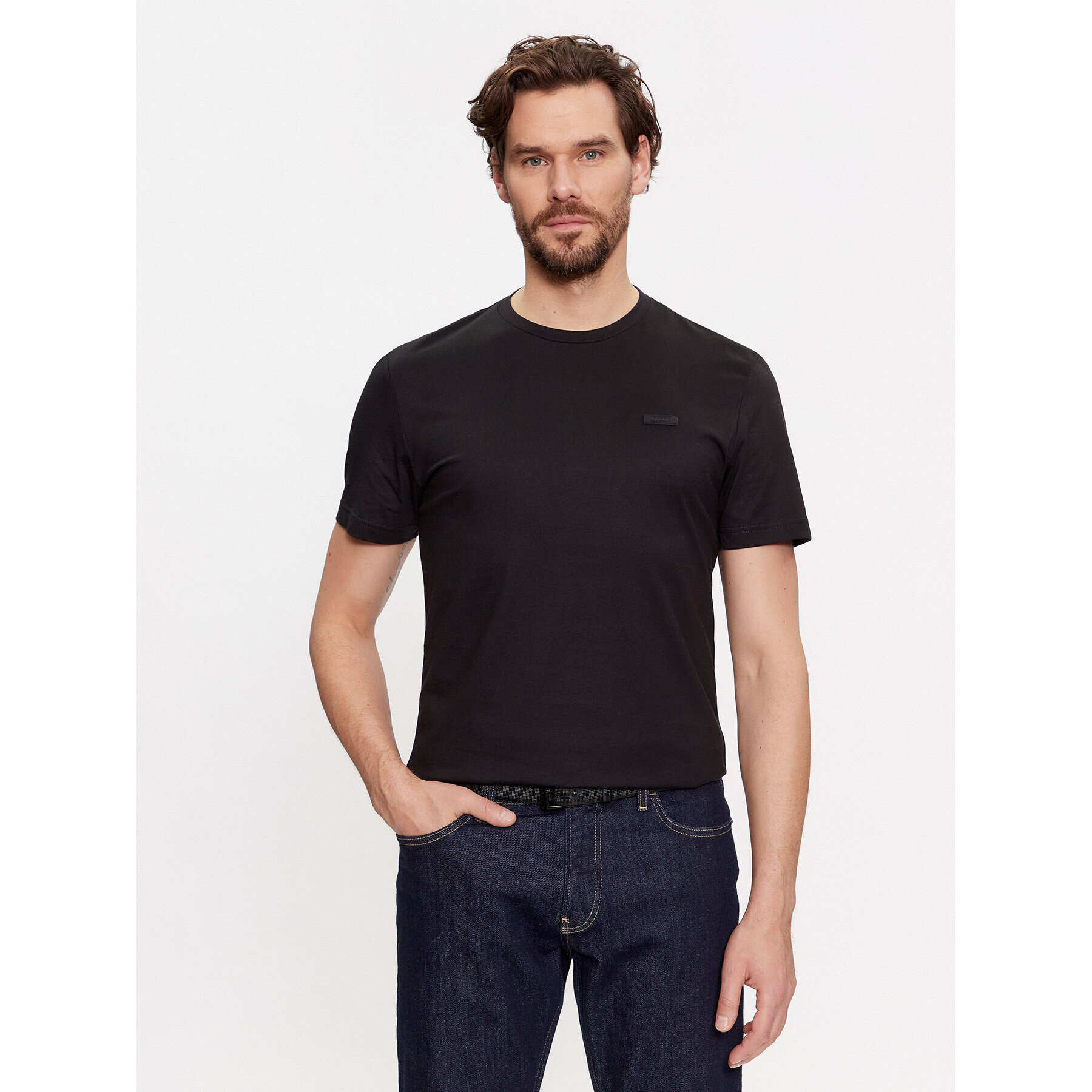 Calvin Klein Tricou Smooth Cotton T-Shirt K10K112229 Negru Regular Fit - Pled.ro