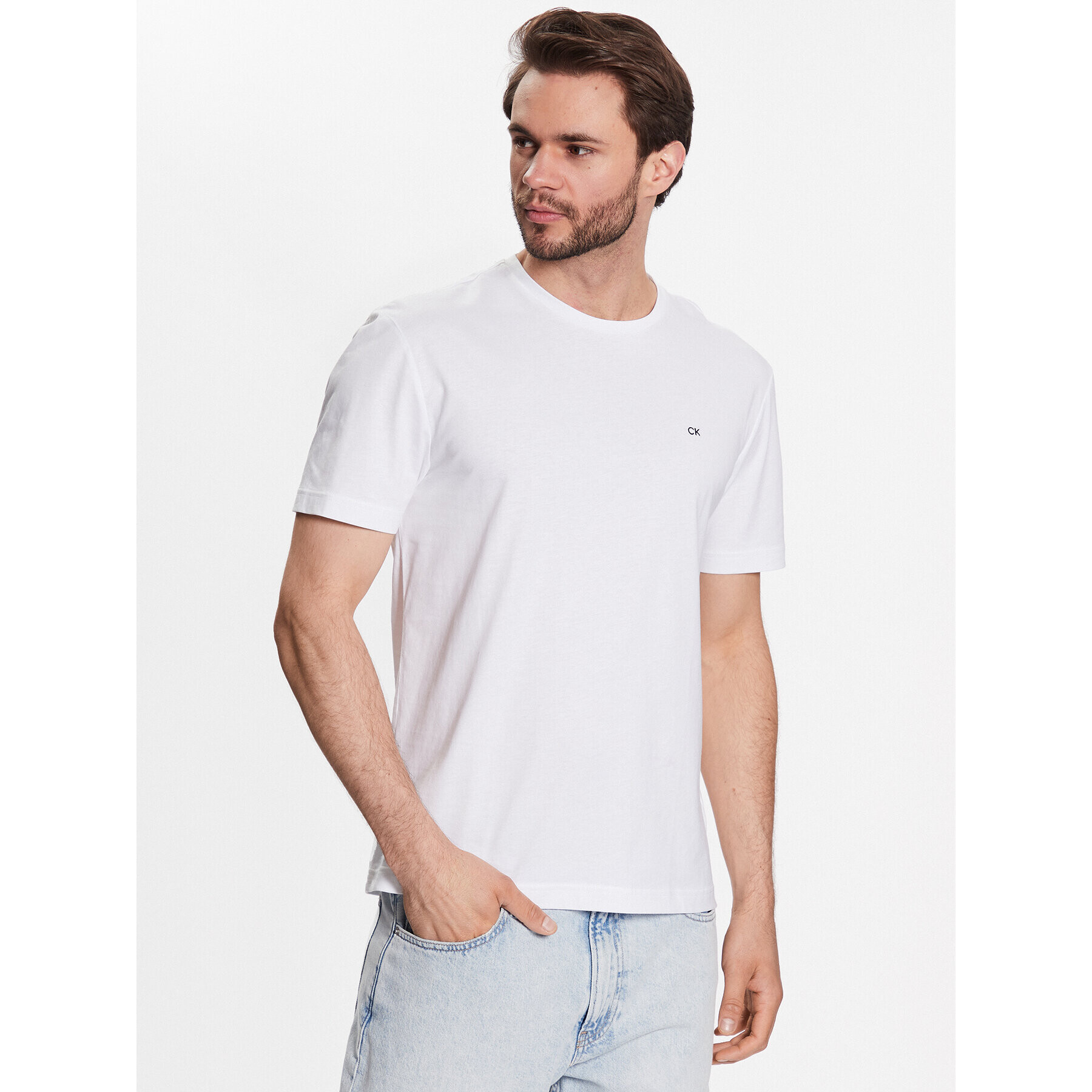 Calvin Klein Tricou Smooth K10K110589 Alb Regular Fit - Pled.ro