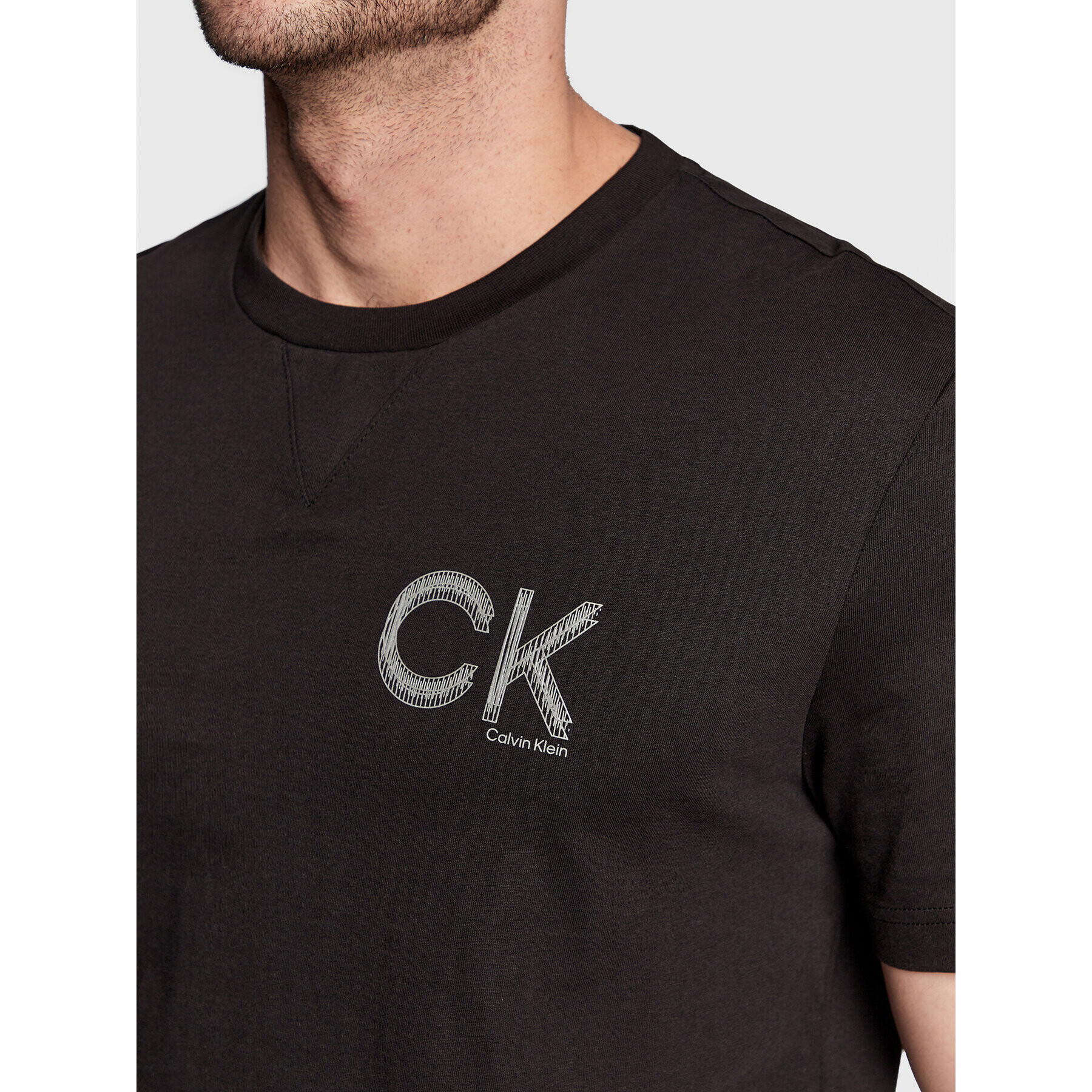 Calvin Klein Tricou Striped Chest Logo K10K110795 Negru Slim Fit - Pled.ro