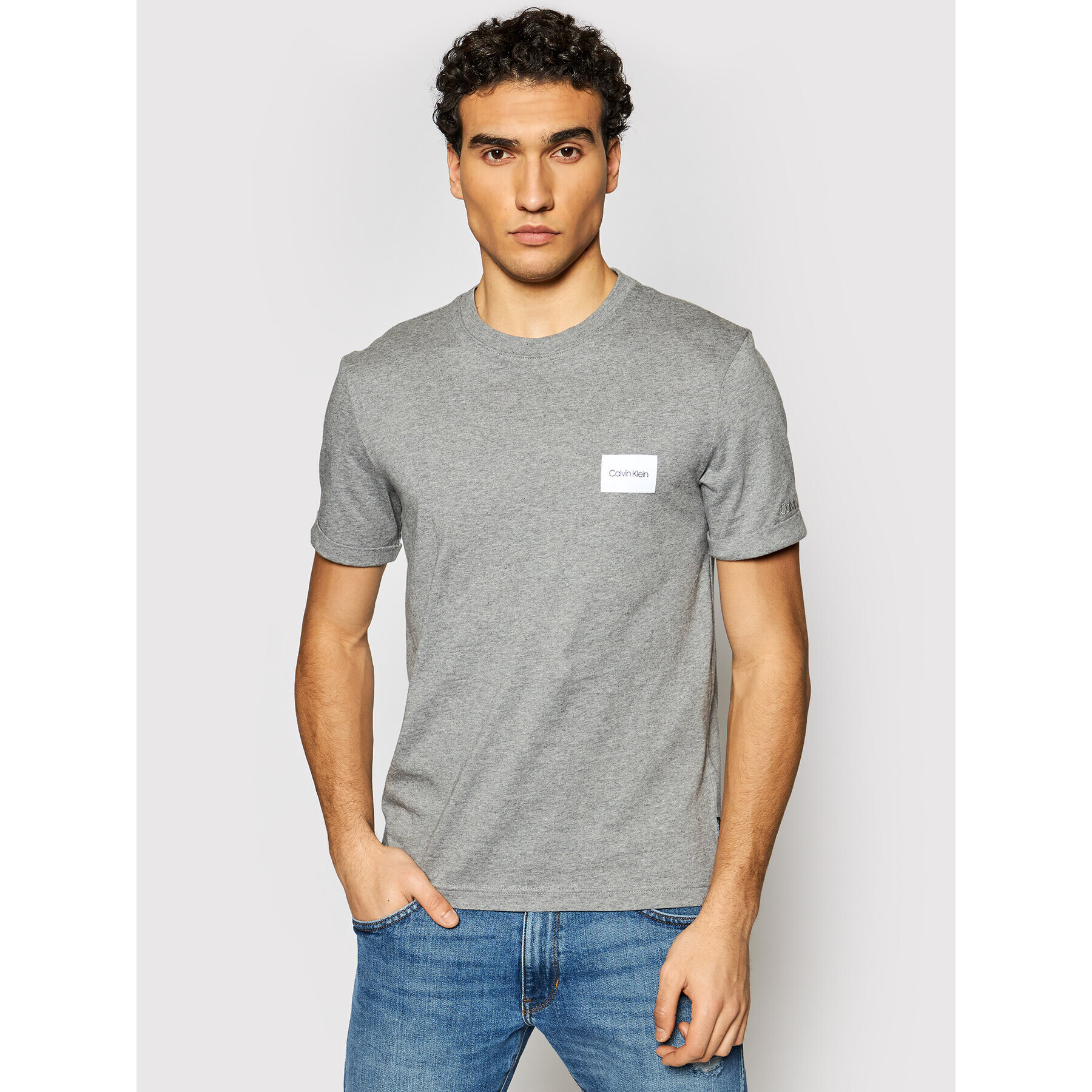 Calvin Klein Tricou Turn-Up Logo K10K107281 Gri Regular Fit - Pled.ro