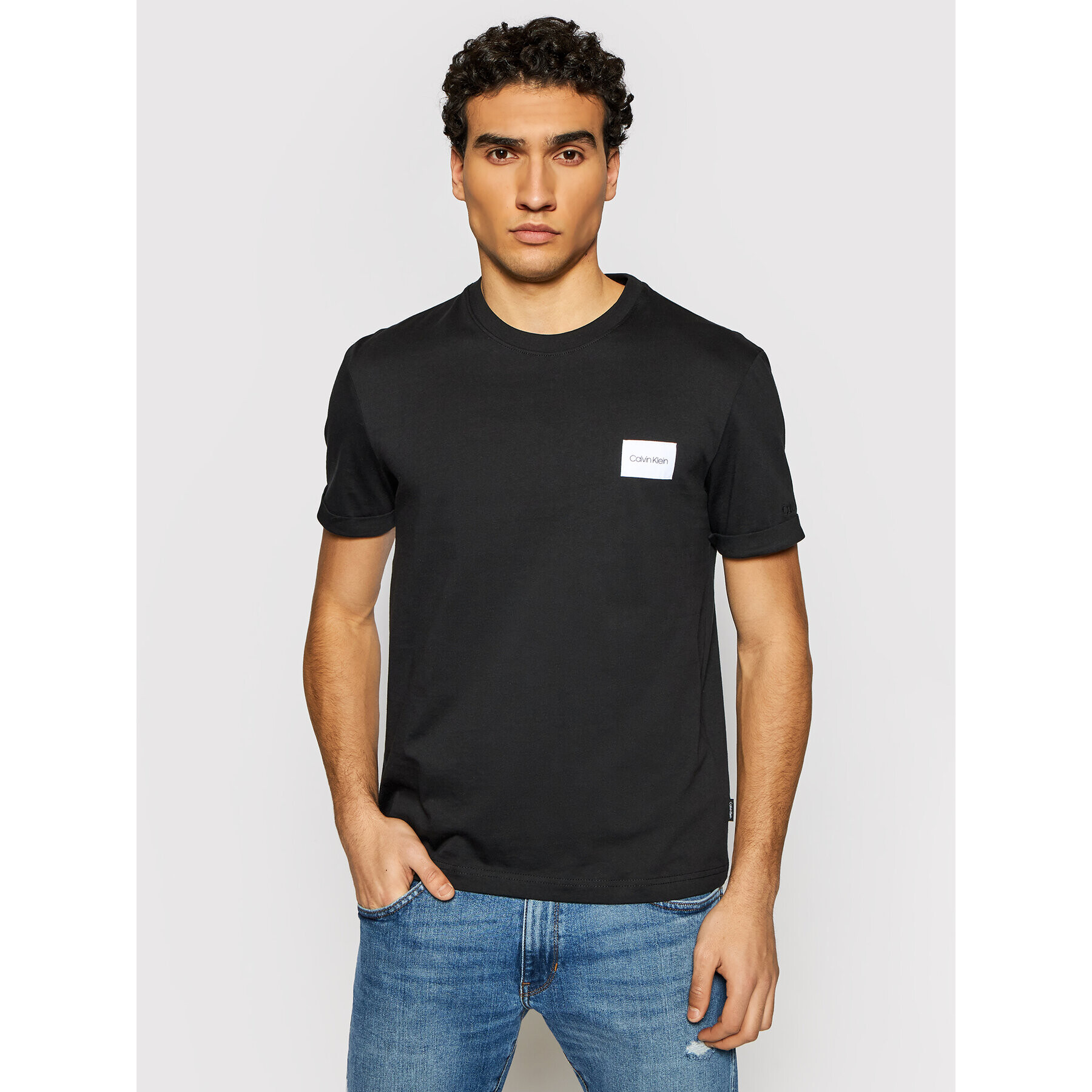 Calvin Klein Tricou Turn-Up Logo K10K107281 Negru Regular Fit - Pled.ro