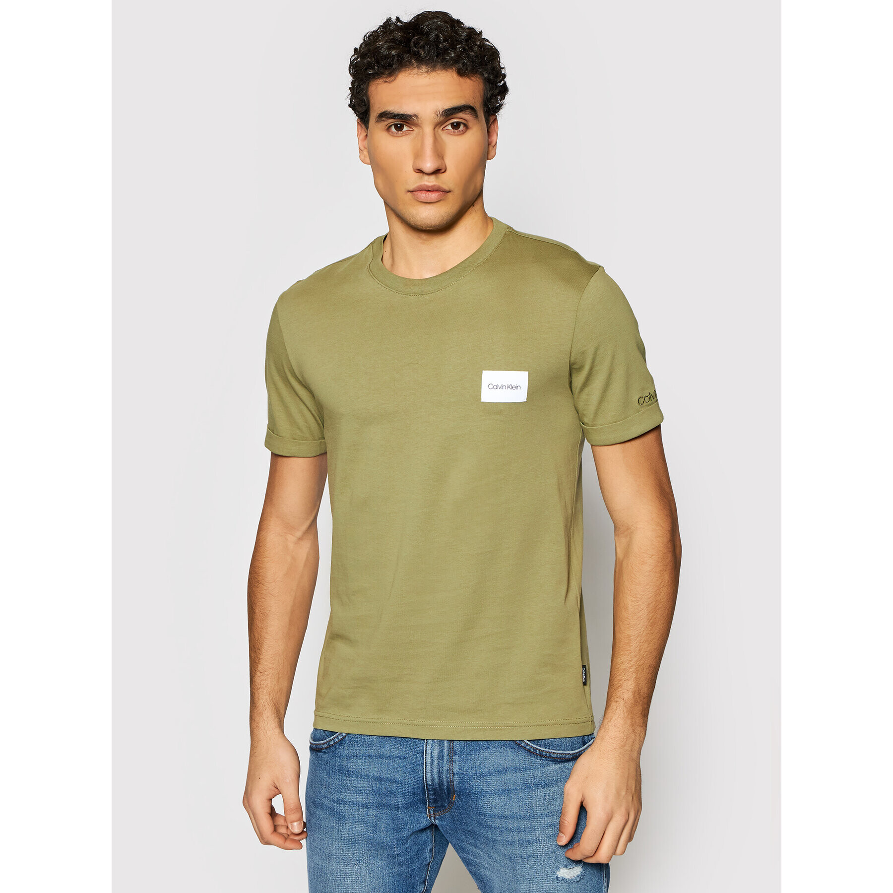 Calvin Klein Tricou Turn-Up Logo K10K107281 Verde Regular Fit - Pled.ro