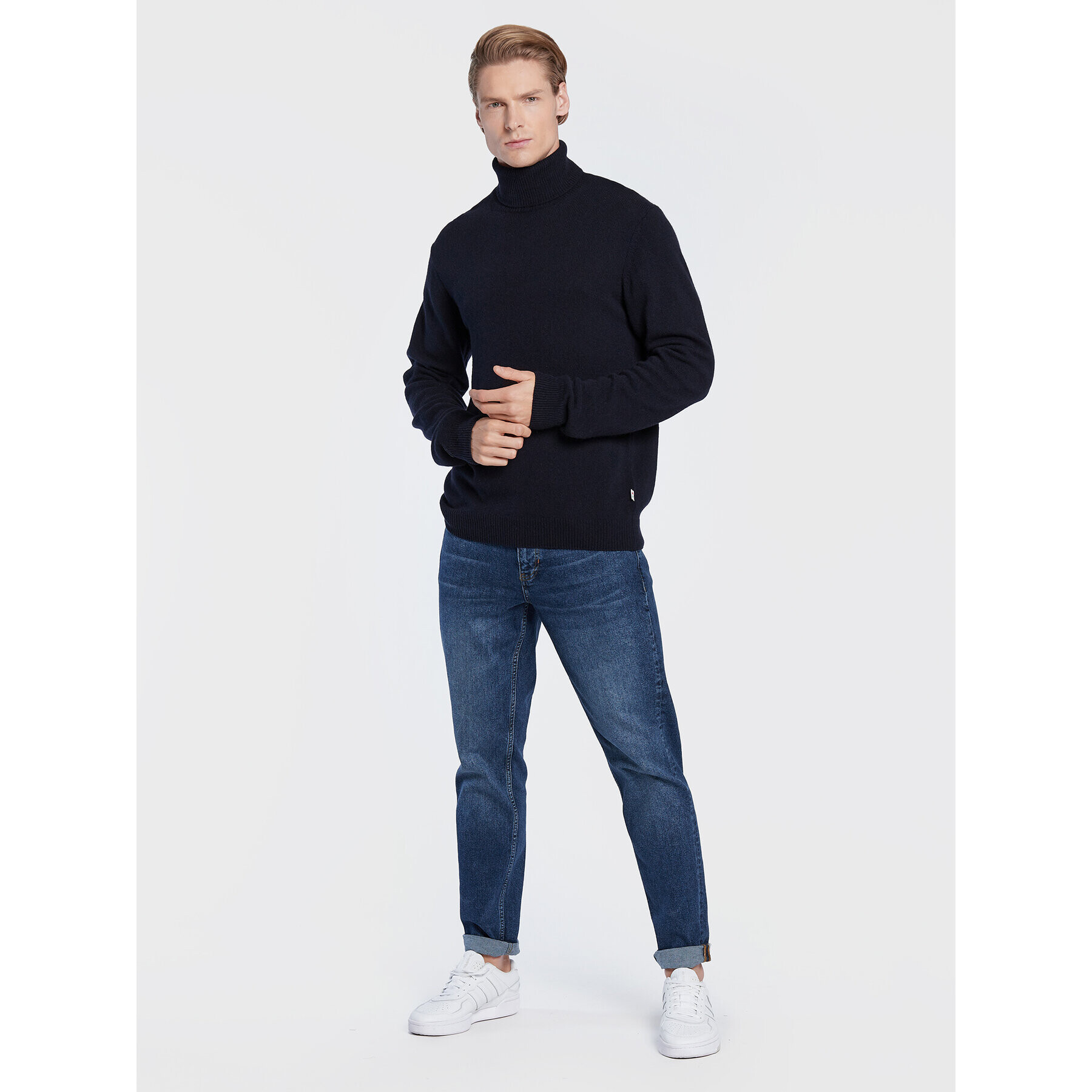 Casual Friday Bluză cu gât Karl 20503971 Bleumarin Regular Fit - Pled.ro