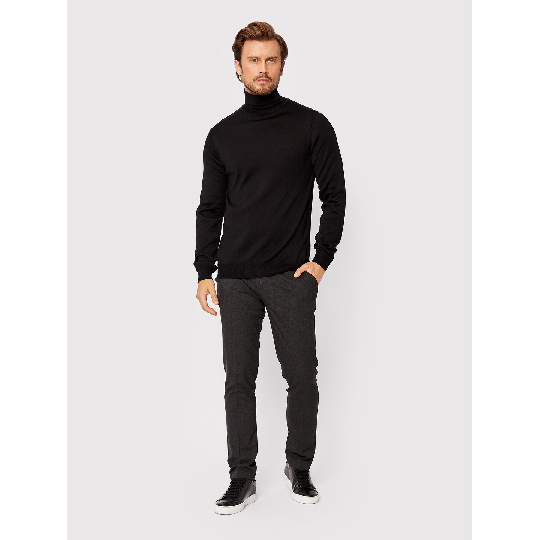 Casual Friday Bluză cu gât Konrad Merino 501483 Negru Slim Fit - Pled.ro