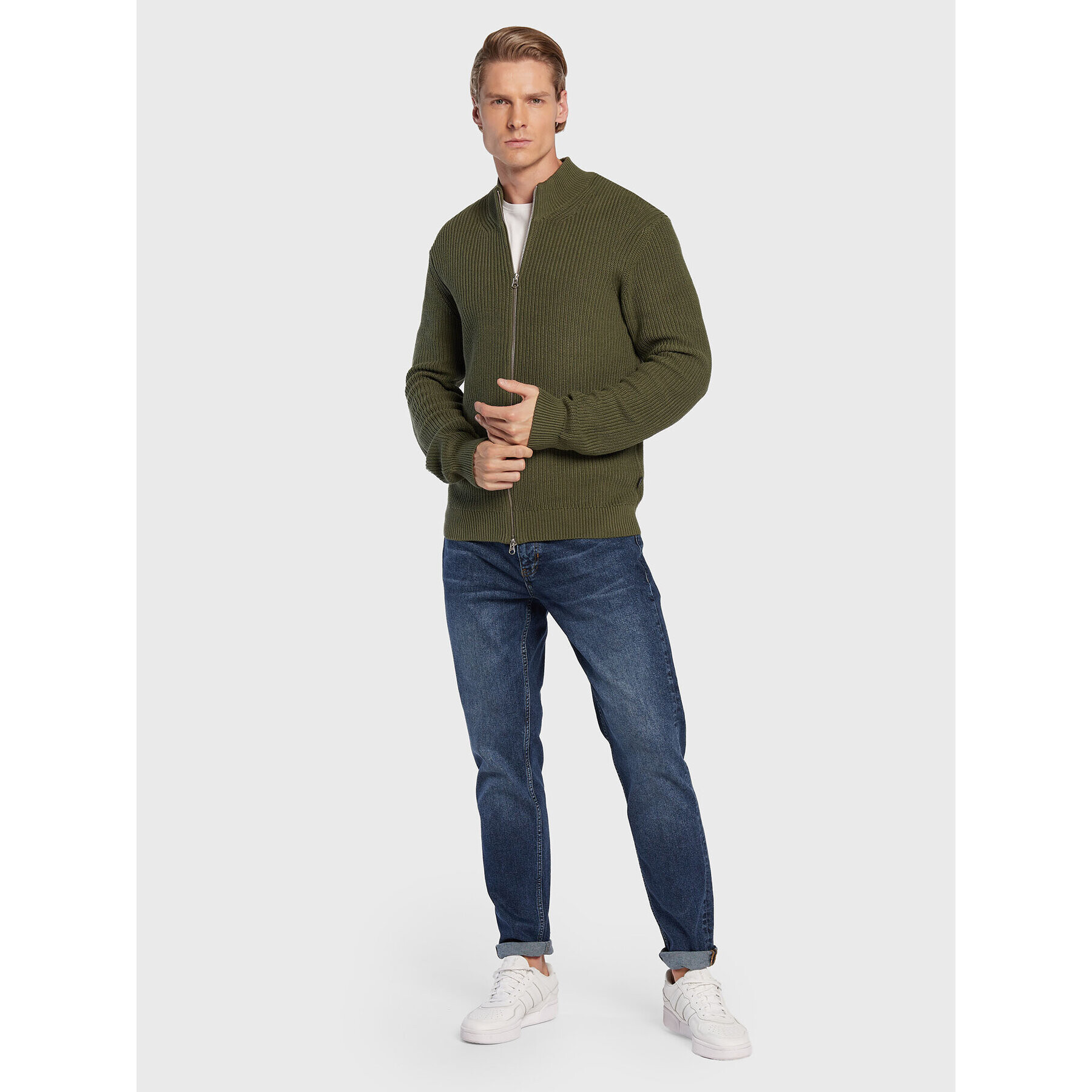 Casual Friday Cardigan Kurt 20504403 Verde Slim Fit - Pled.ro