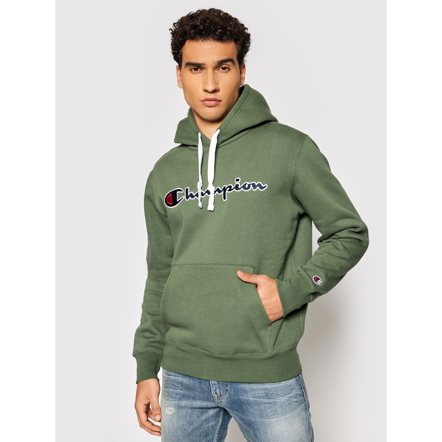 Champion Bluză Blend Script Logo 216470 Verde Comfort Fit - Pled.ro