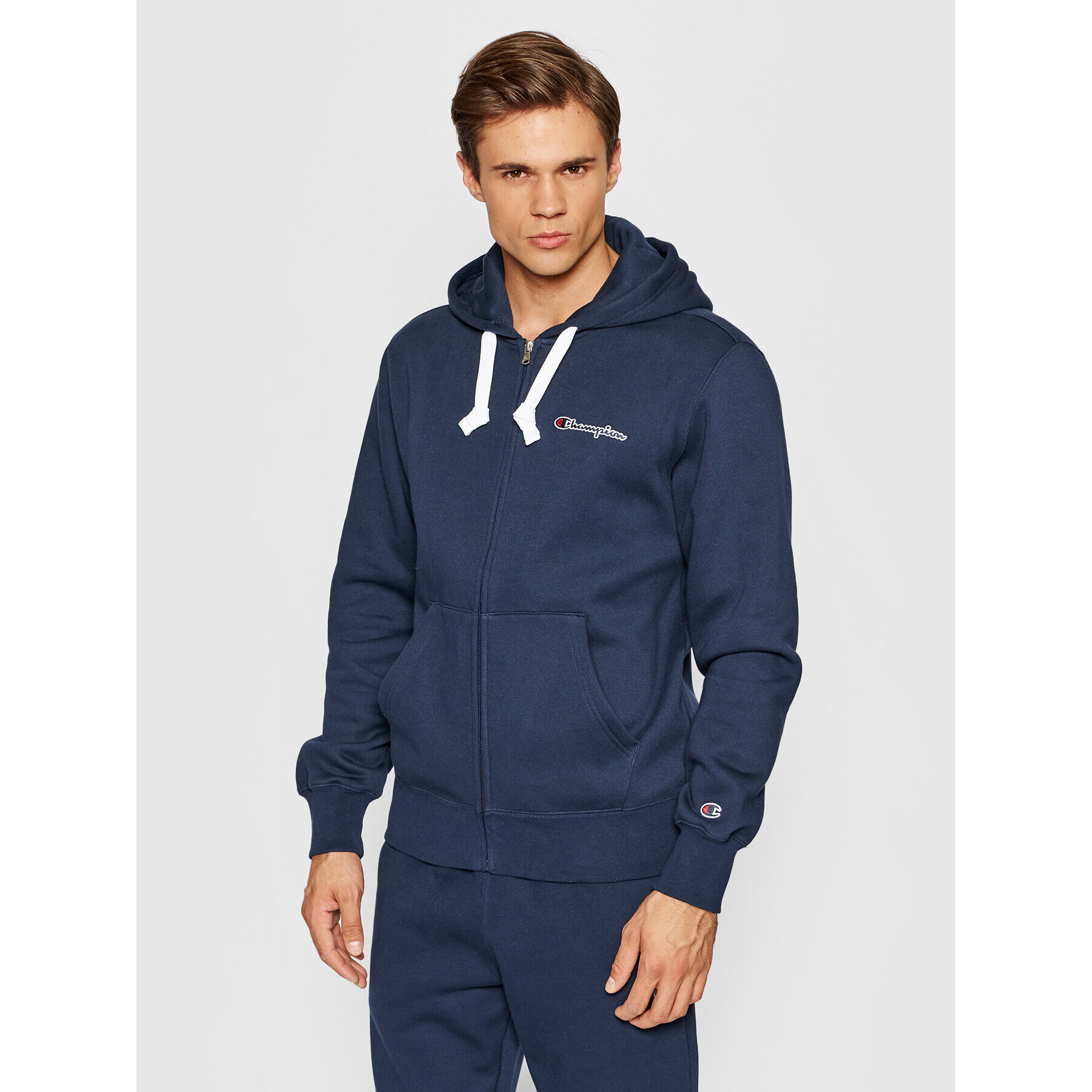 Champion Bluză Blend Small Script Logo Zip-Up 216477 Bleumarin Custom Fit - Pled.ro