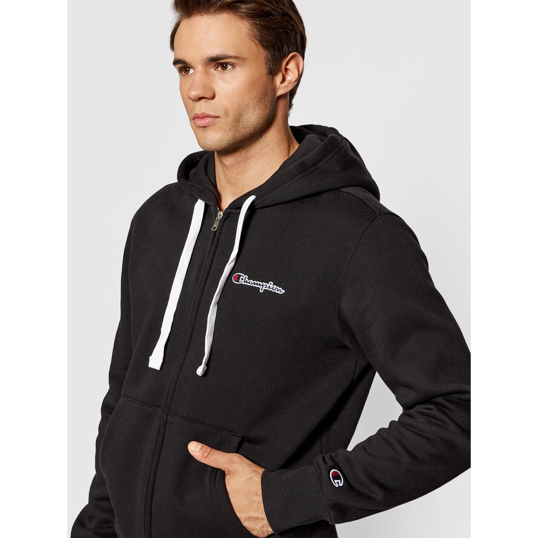 Champion Bluză Blend Small Script Logo Zip-Up 216477 Negru Custom Fit - Pled.ro