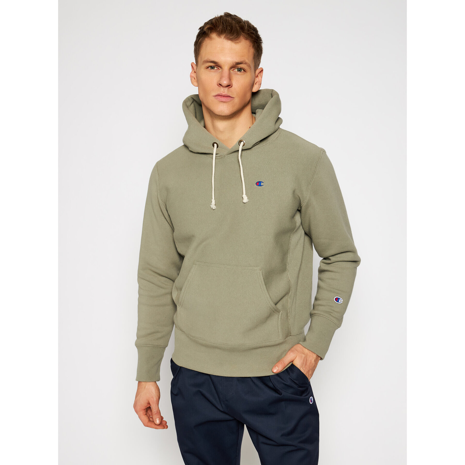 Champion Bluză C Logo 215214 Verde Custom Fit - Pled.ro