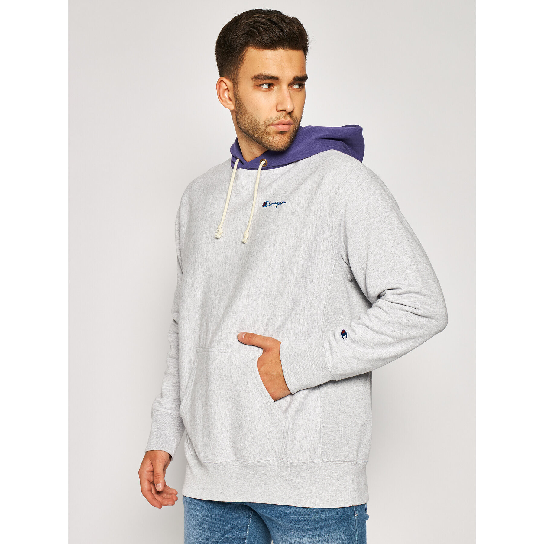 Champion Bluză Contrast Hood Reverse Weave Hoodie 215164 Gri Regular Fit - Pled.ro