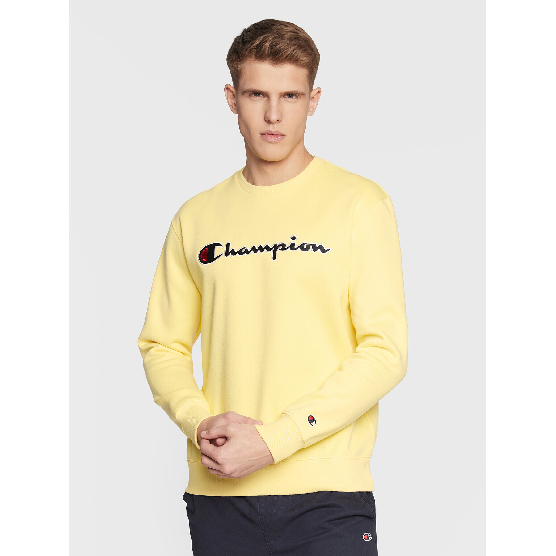 Champion Bluză Embroided Script Logo 217859 Galben Regular Fit - Pled.ro