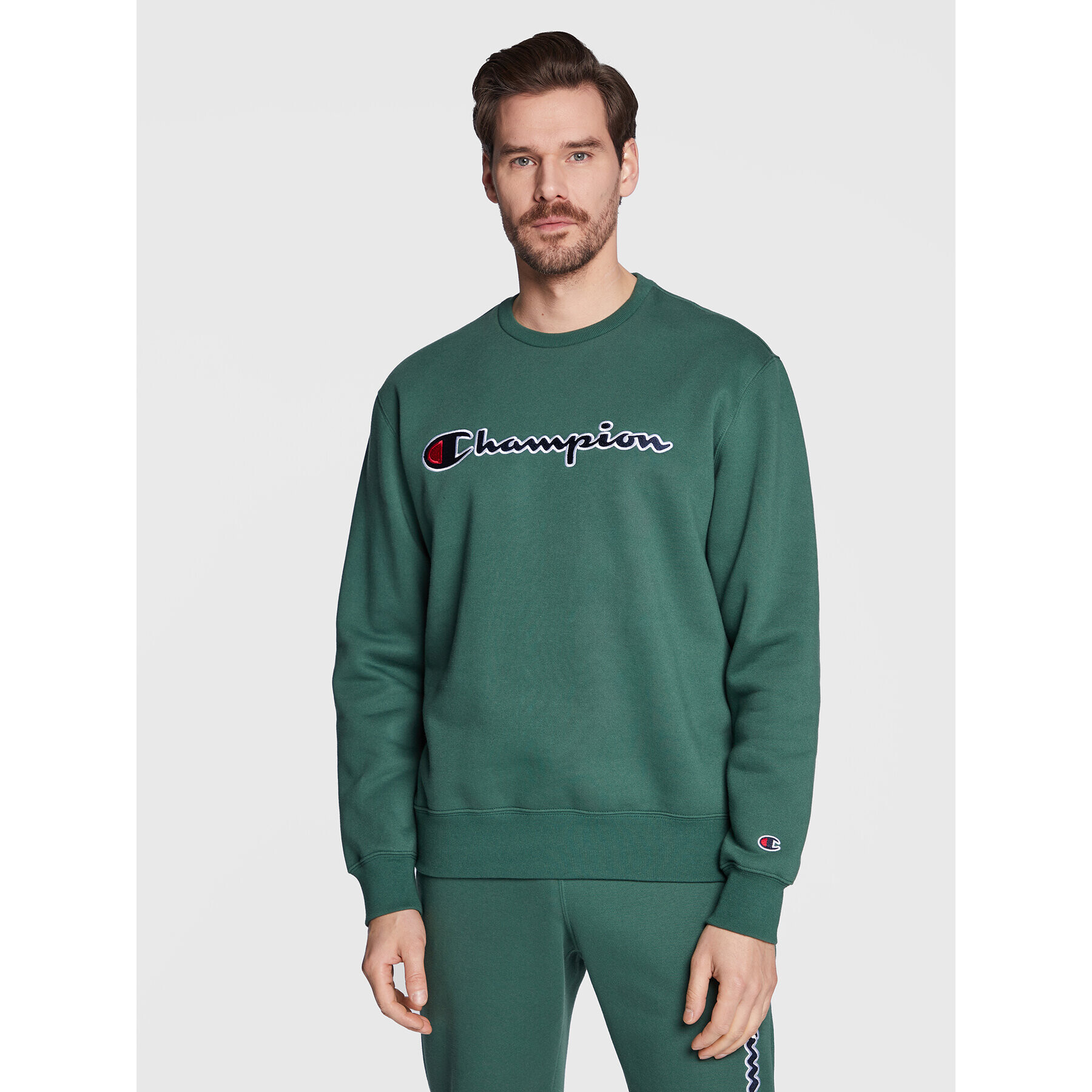 Champion Bluză Embroided Script Logo 217859 Verde Regular Fit - Pled.ro