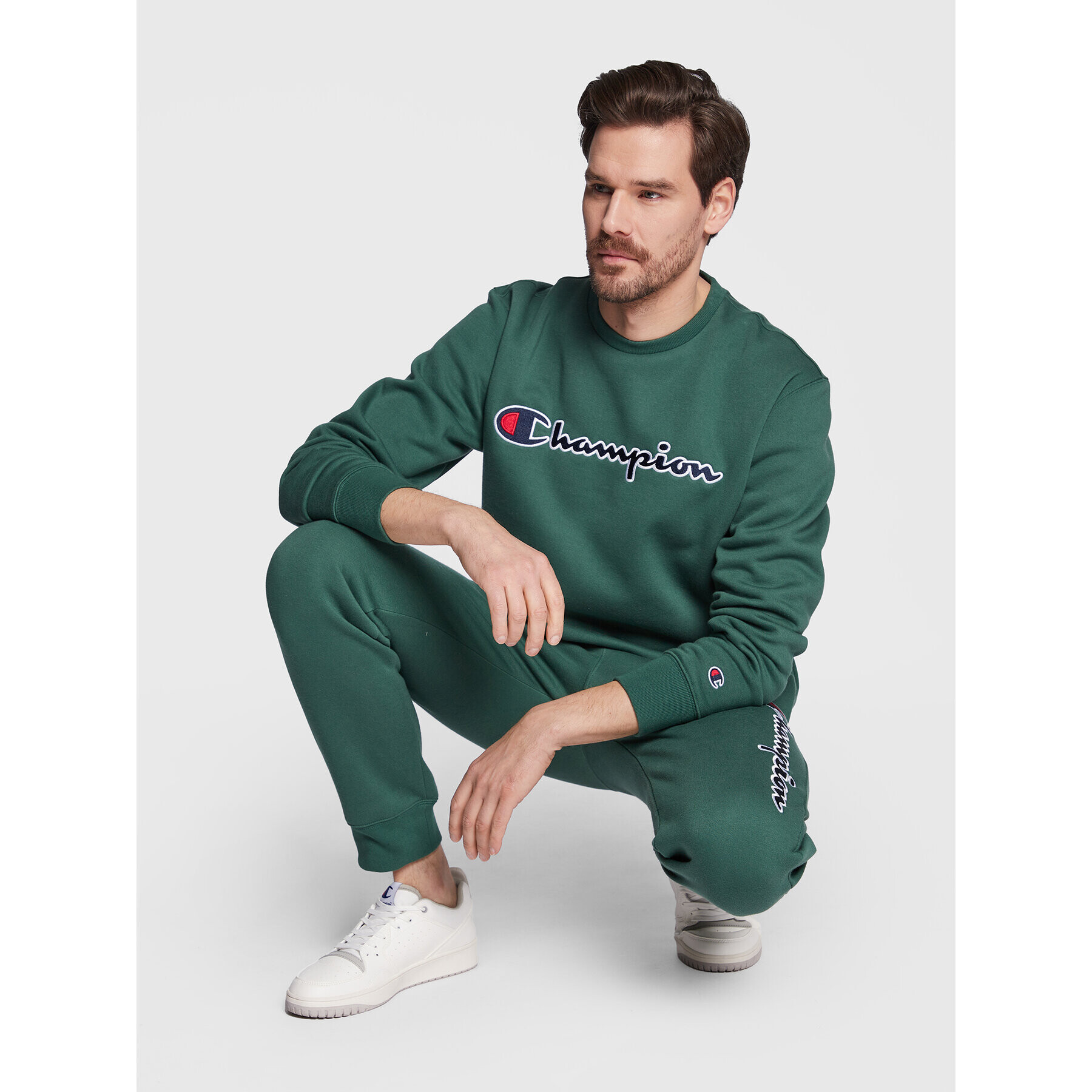 Champion Bluză Embroided Script Logo 217859 Verde Regular Fit - Pled.ro