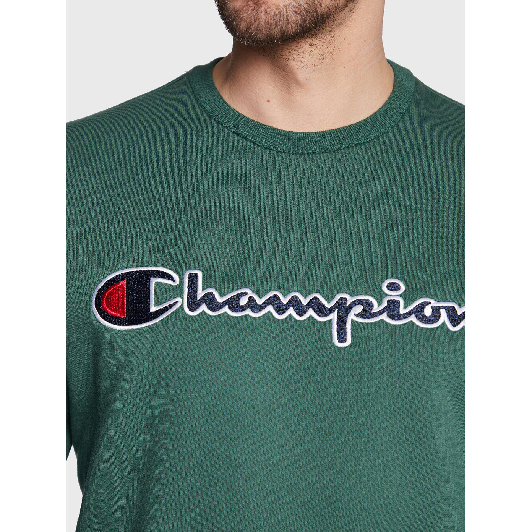 Champion Bluză Embroided Script Logo 217859 Verde Regular Fit - Pled.ro