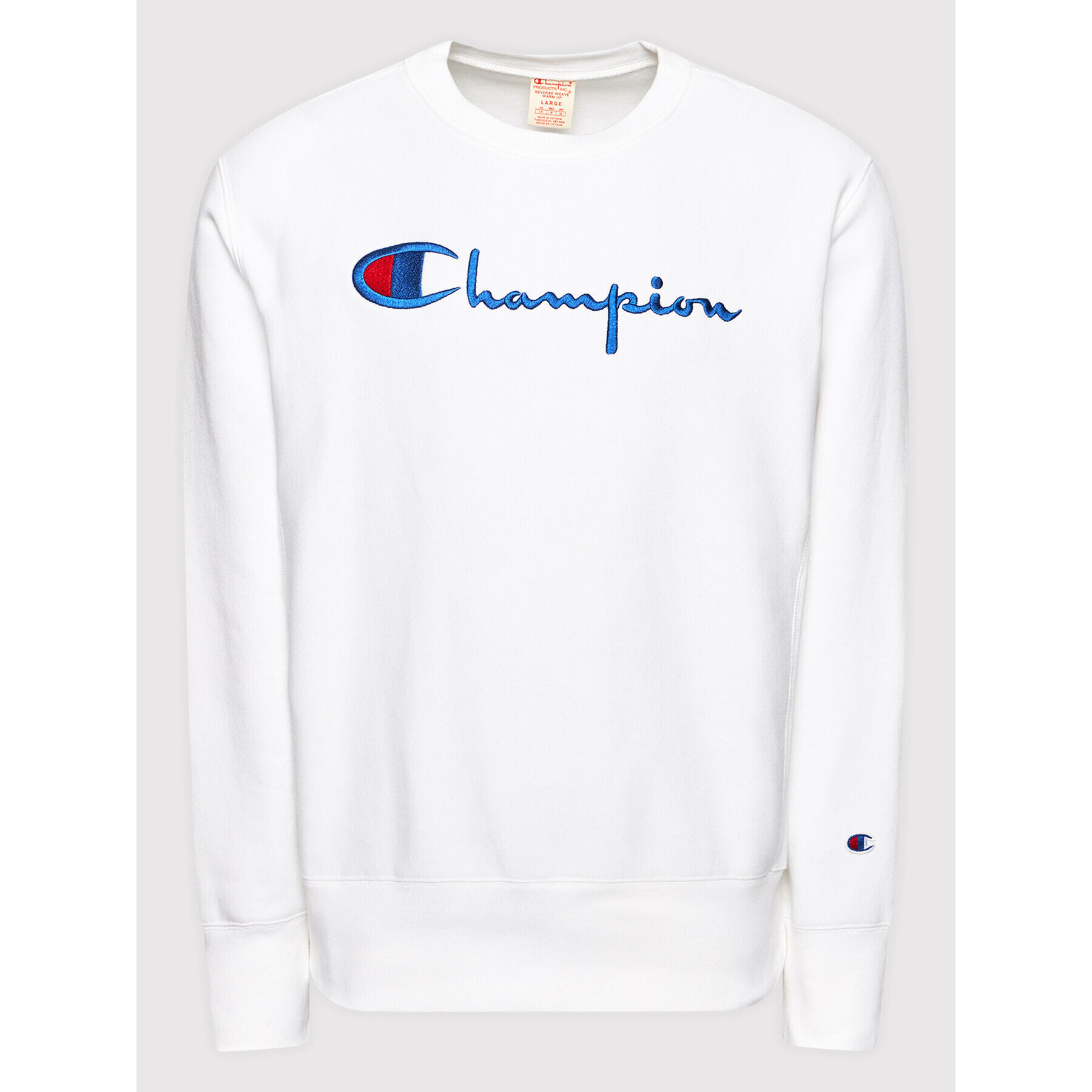 Champion Bluză Embroidered Script Logo Reverse Weave 216539 Alb Regular Fit - Pled.ro