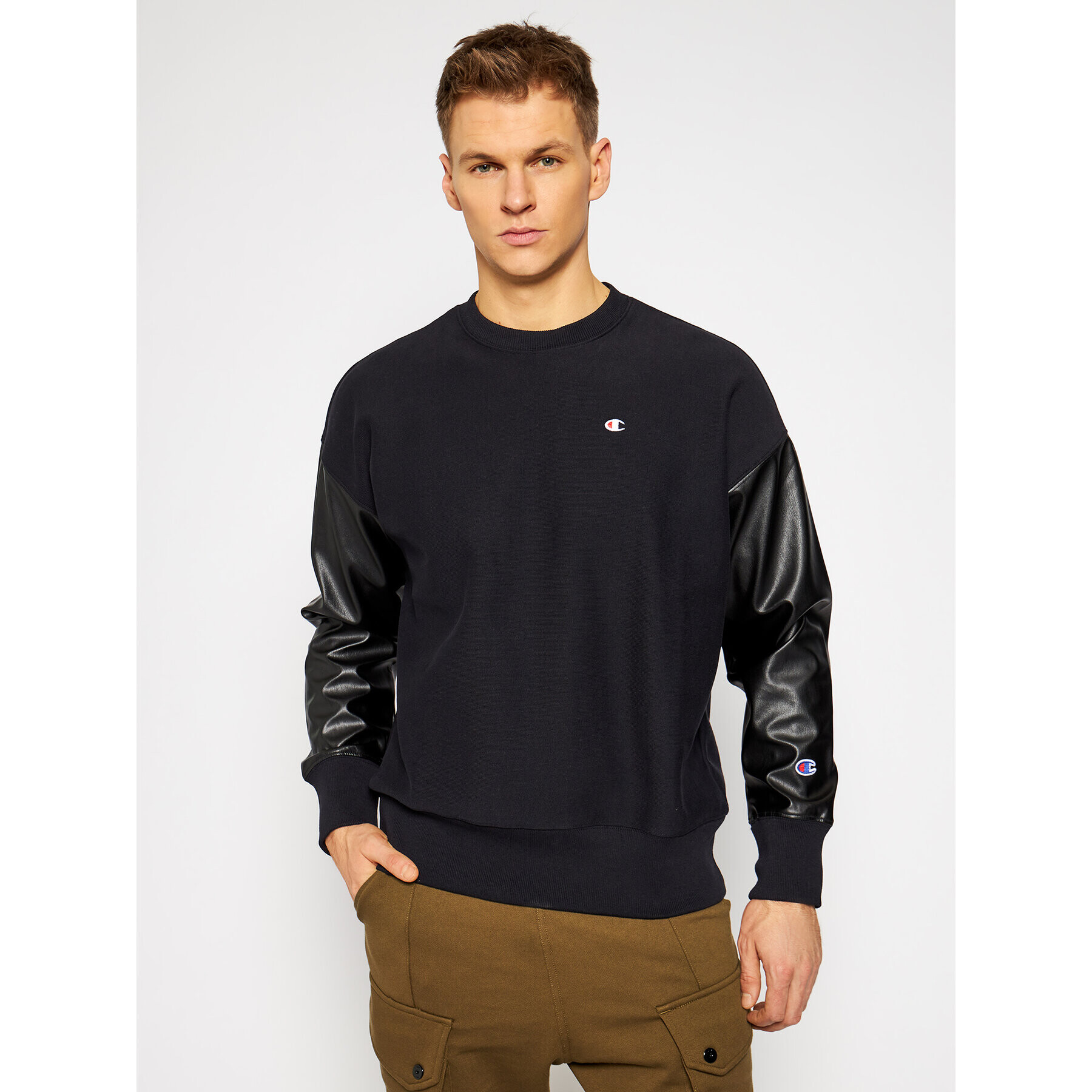 Champion Bluză Faux Leather Panel 215195 Negru Regular Fit - Pled.ro