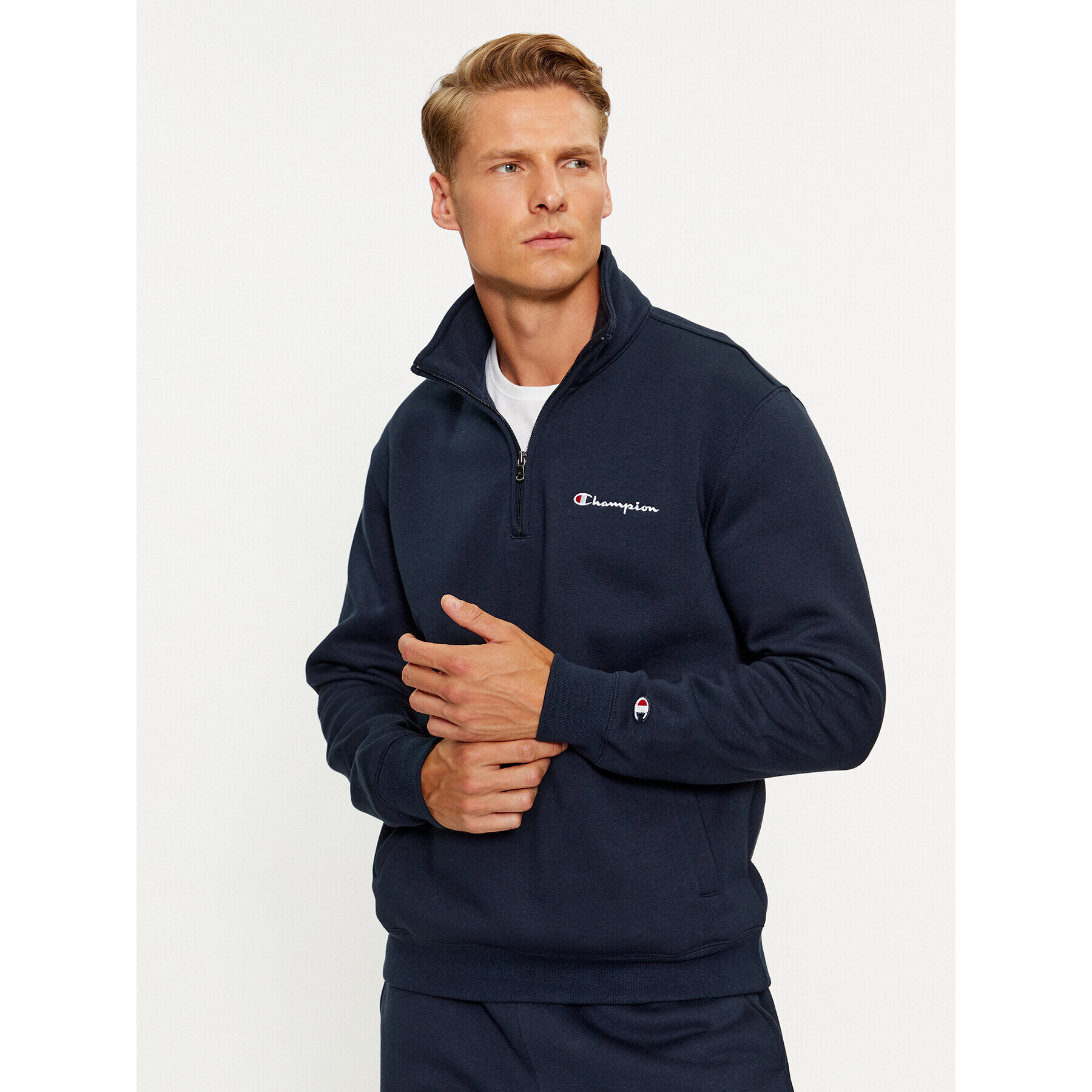 Champion Bluză Half Zip Sweatshirt 219213 Bleumarin Comfort Fit - Pled.ro