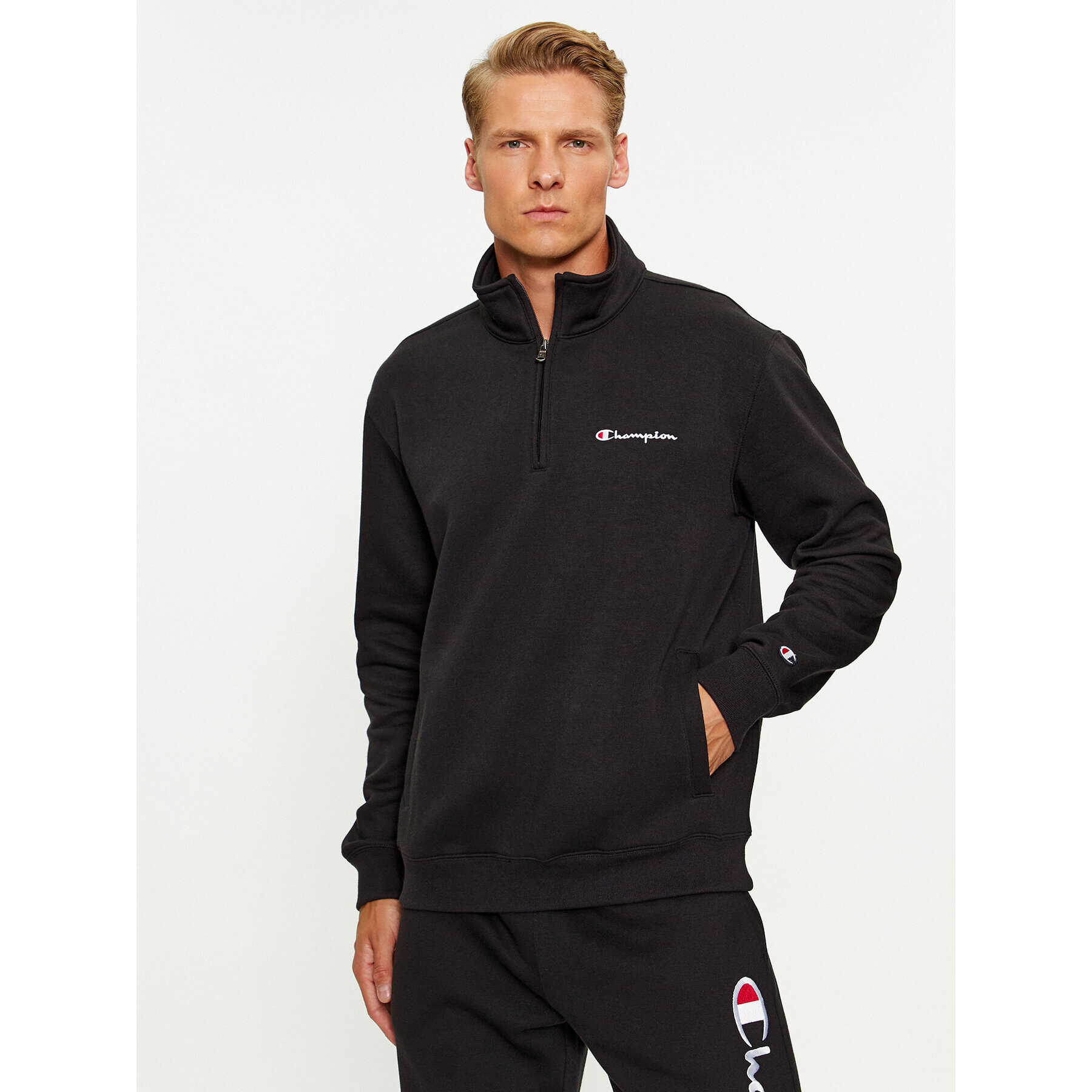 Champion Bluză Half Zip Sweatshirt 219213 Negru Comfort Fit - Pled.ro