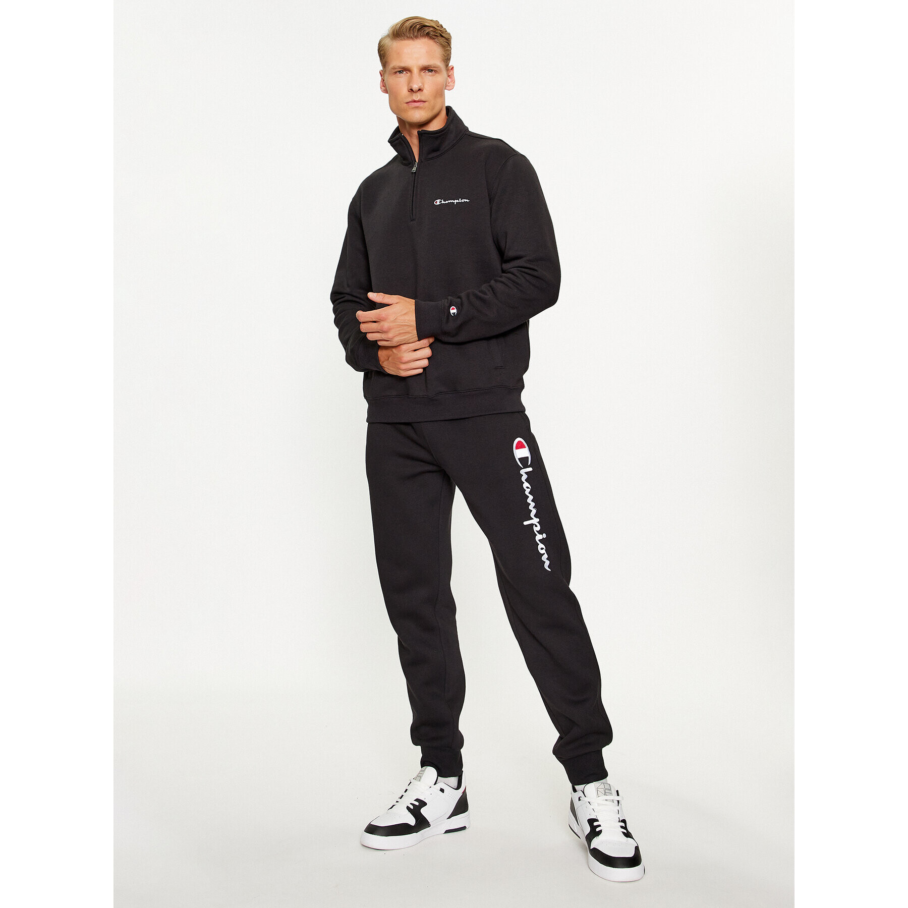 Champion Bluză Half Zip Sweatshirt 219213 Negru Comfort Fit - Pled.ro