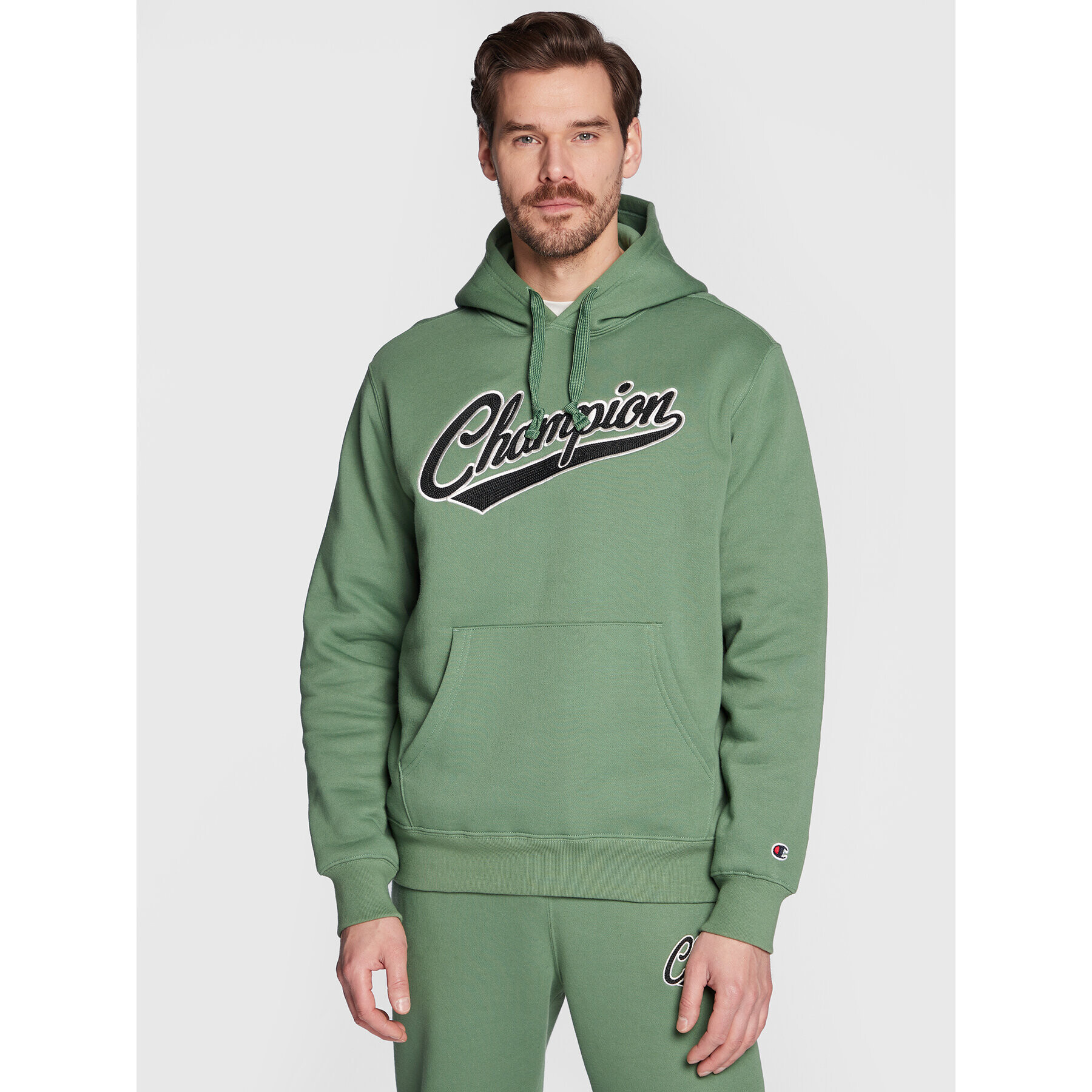 Champion Bluză Heavy Fleece Vintage Logo 217886 Verde Relaxed Fit - Pled.ro