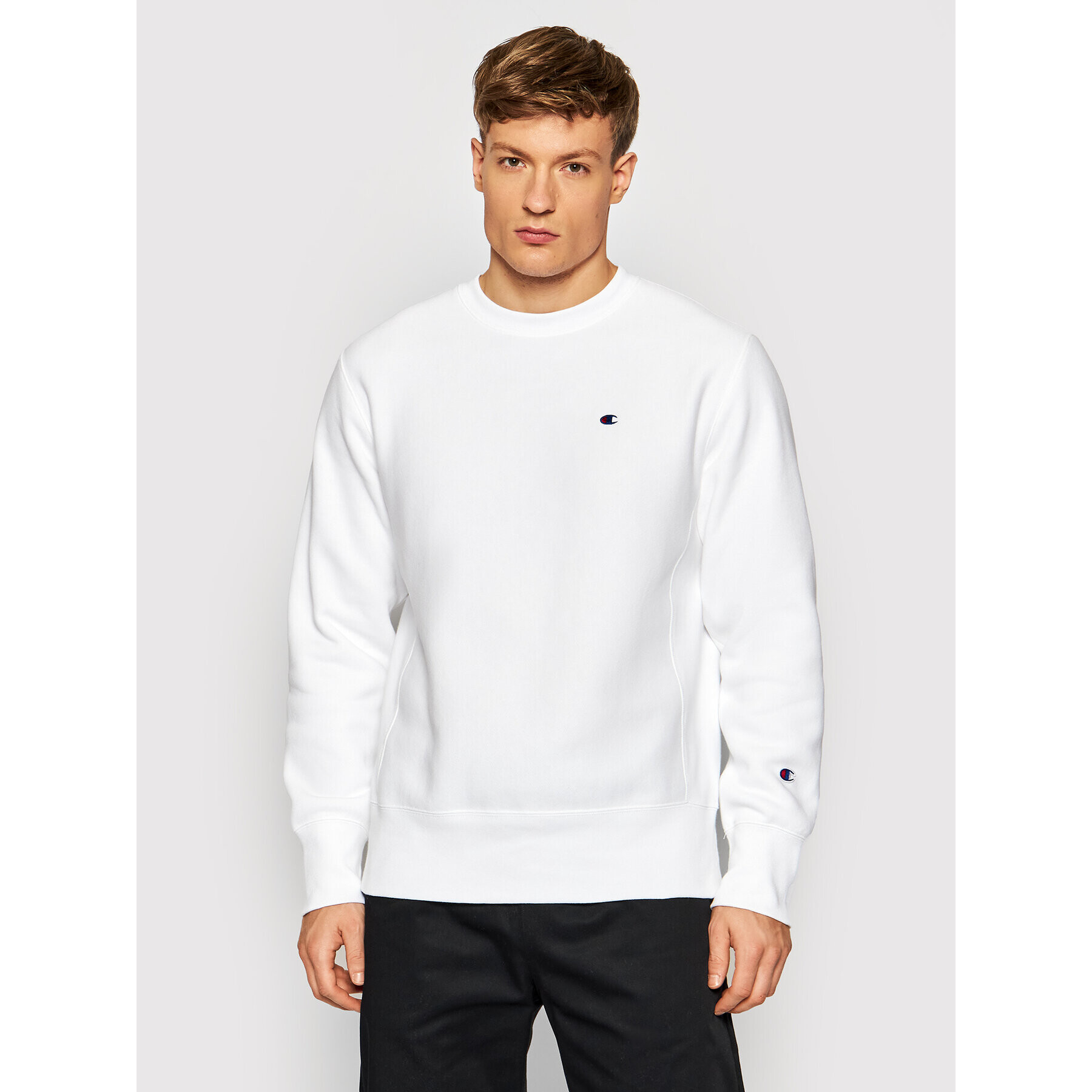 Champion Bluză Reverse Weave C Logo 216495 Alb Regular Fit - Pled.ro