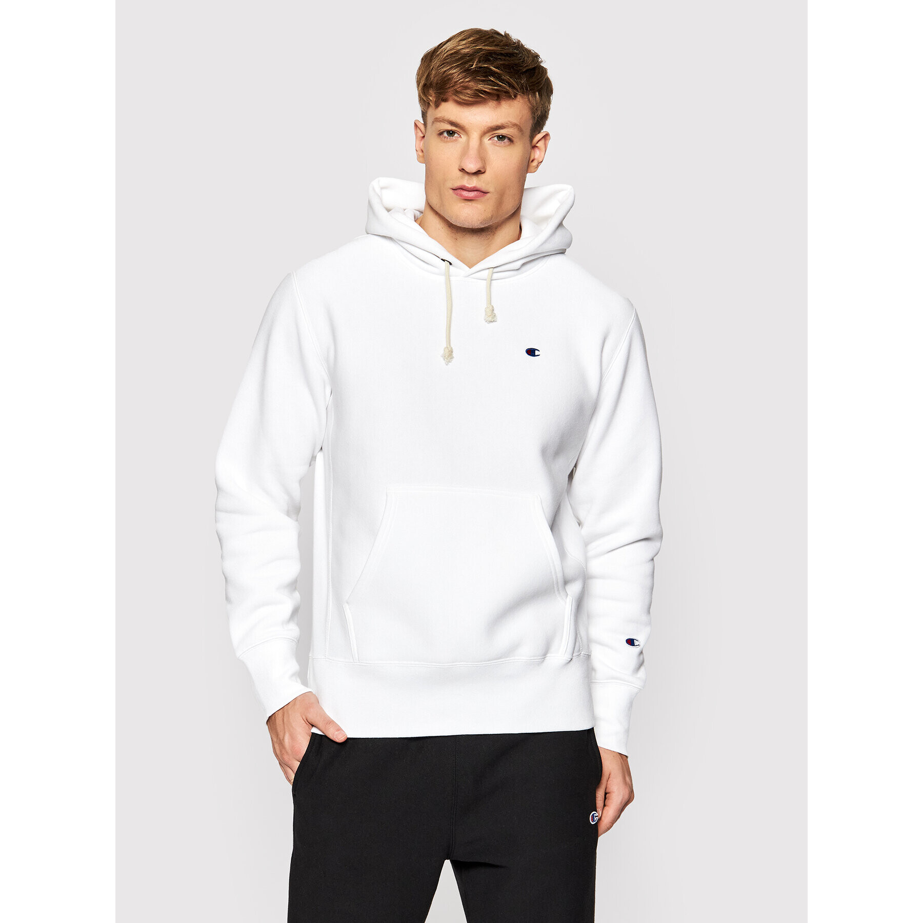 Champion Bluză Reverse Weave C Logo 216496 Alb Regular Fit - Pled.ro