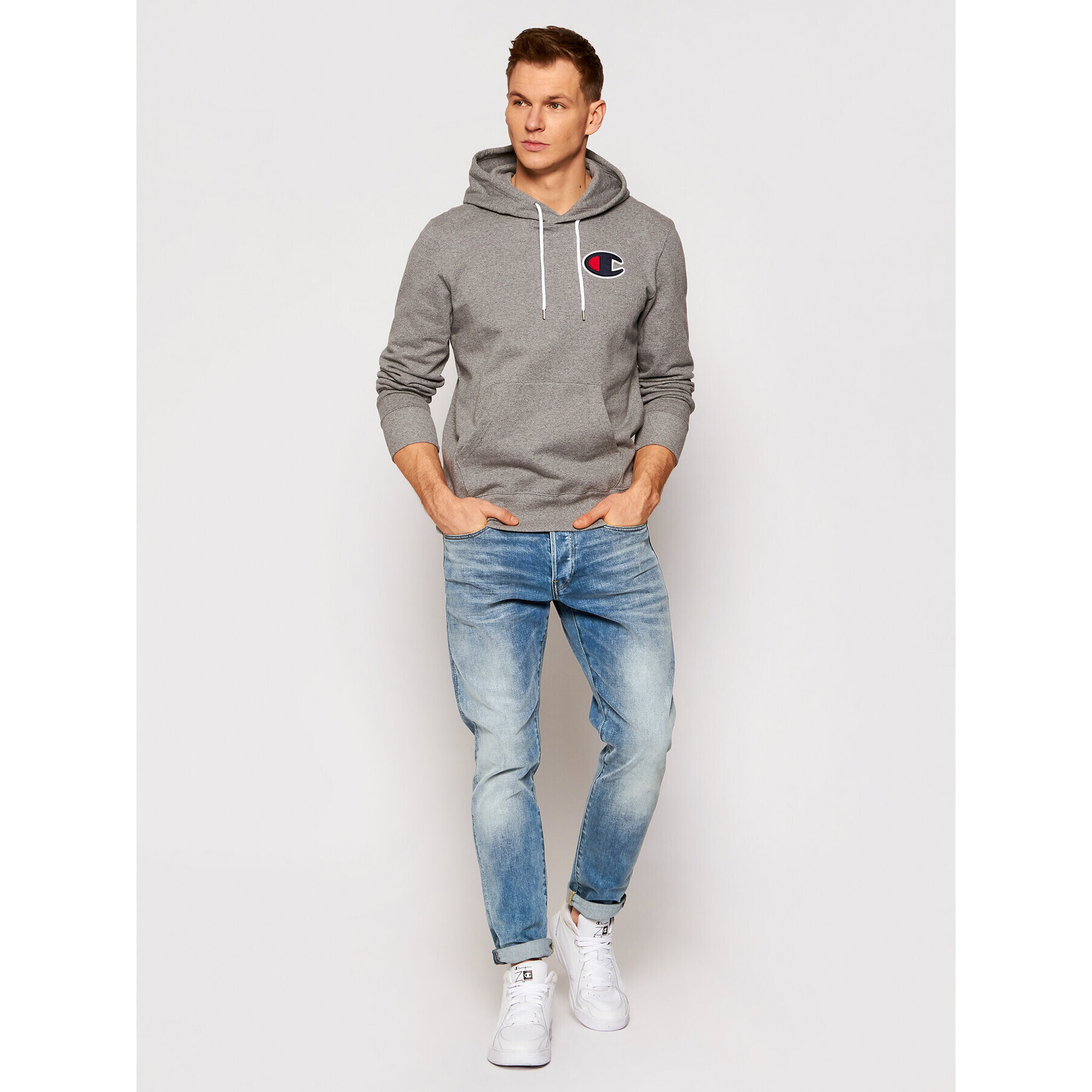 Champion Bluză Satin C Logo 214184 Gri Comfort Fit - Pled.ro