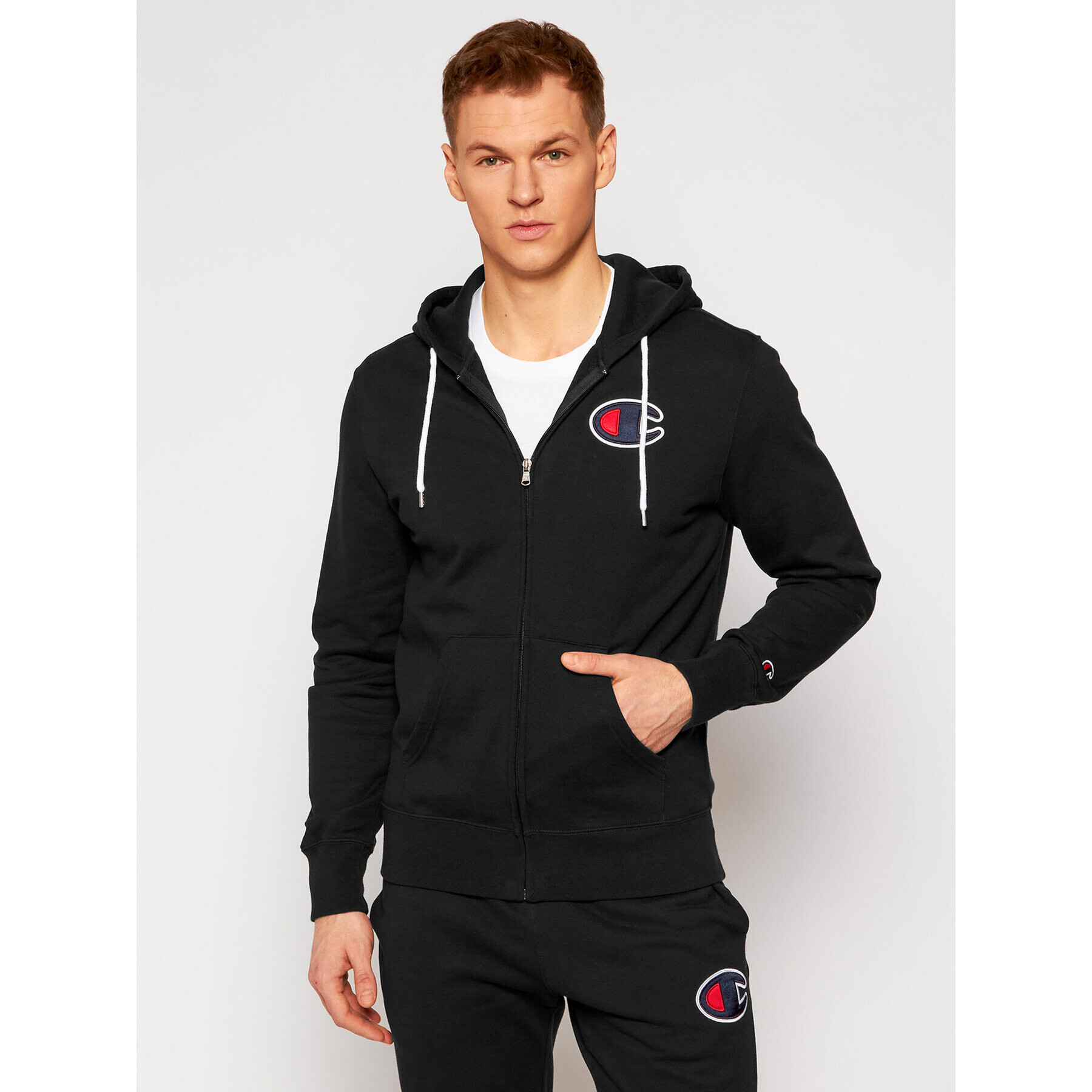 Champion Bluză Satin C Logo 214185 Negru Comfort Fit - Pled.ro