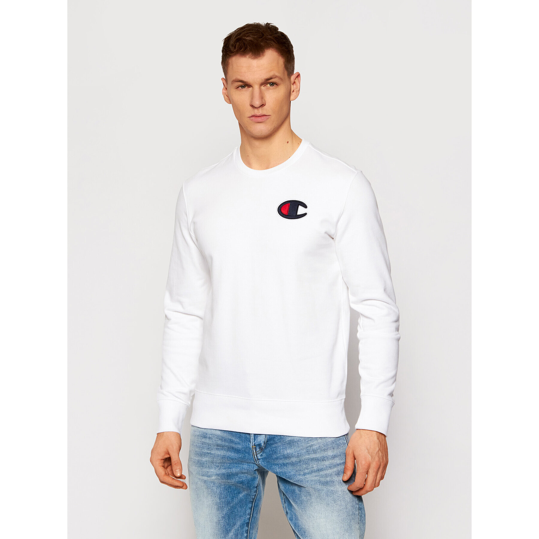 Champion Bluză Satin C Logo 214189 Alb Comfort Fit - Pled.ro