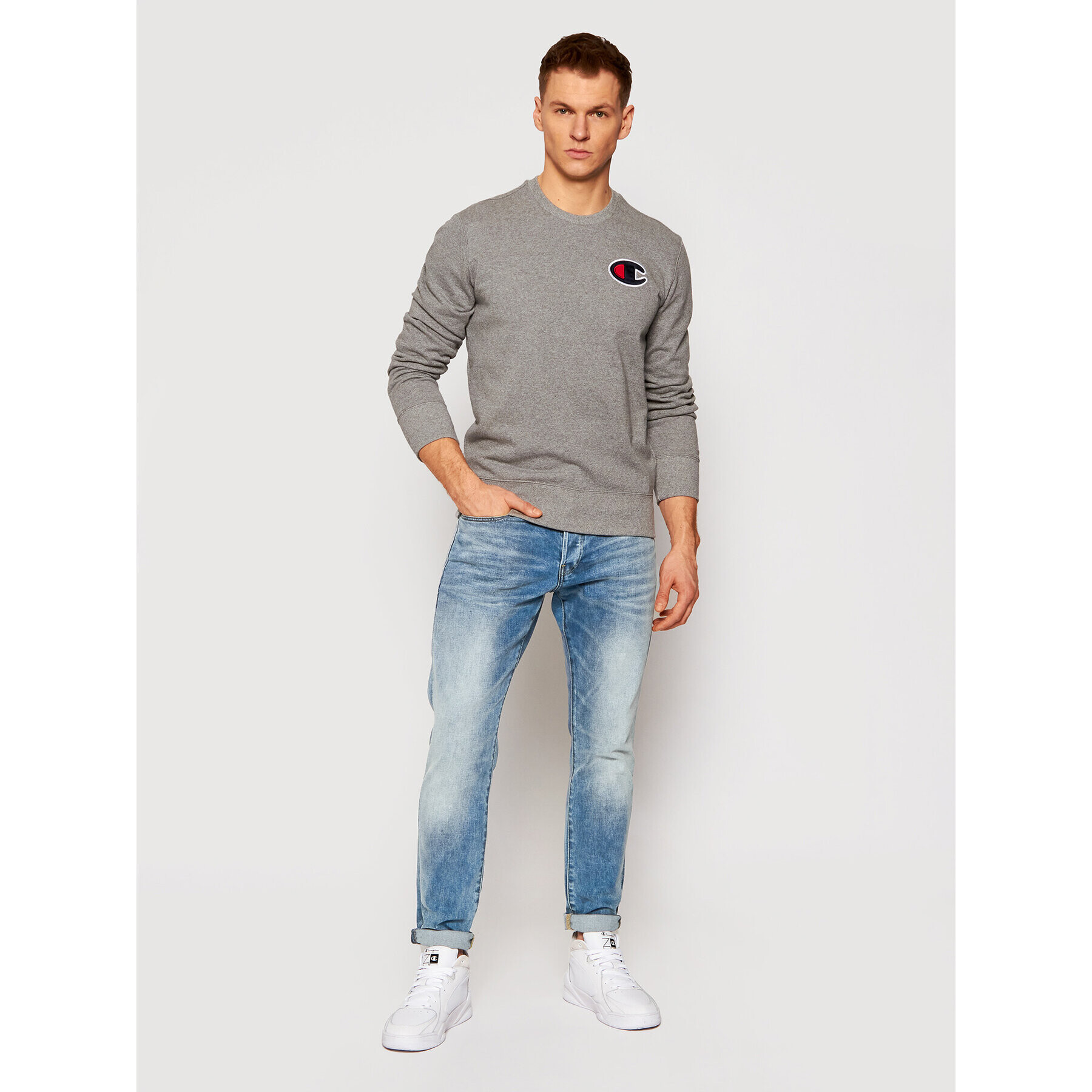 Champion Bluză Satin C Logo 214189 Gri Comfort Fit - Pled.ro