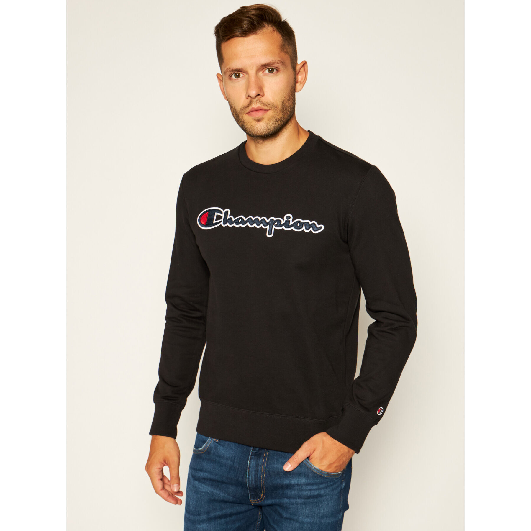 Champion Bluză Satin Script Logo 214188 Negru Comfort Fit - Pled.ro