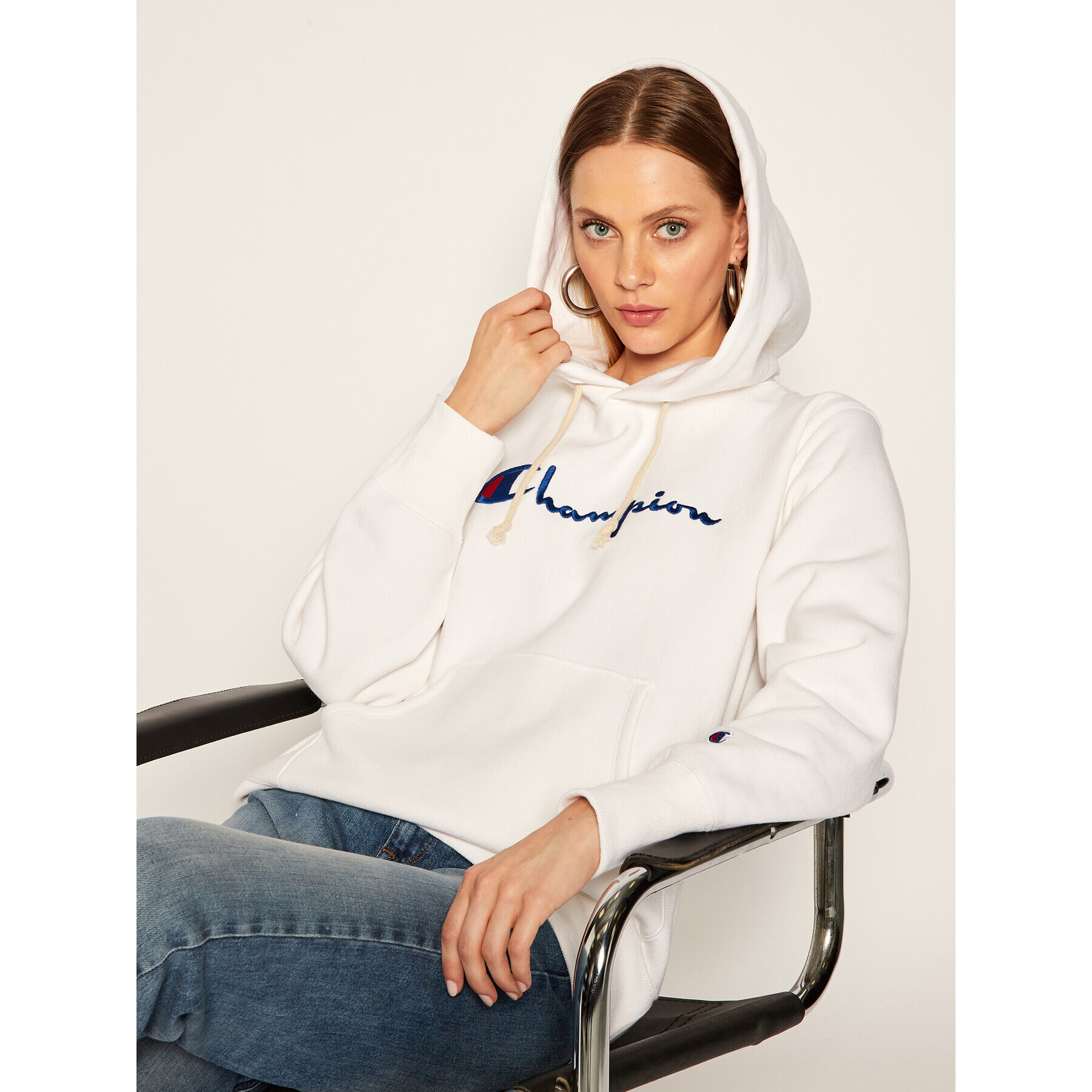 Champion Bluză Script Logo 113794 Alb Regular Fit - Pled.ro