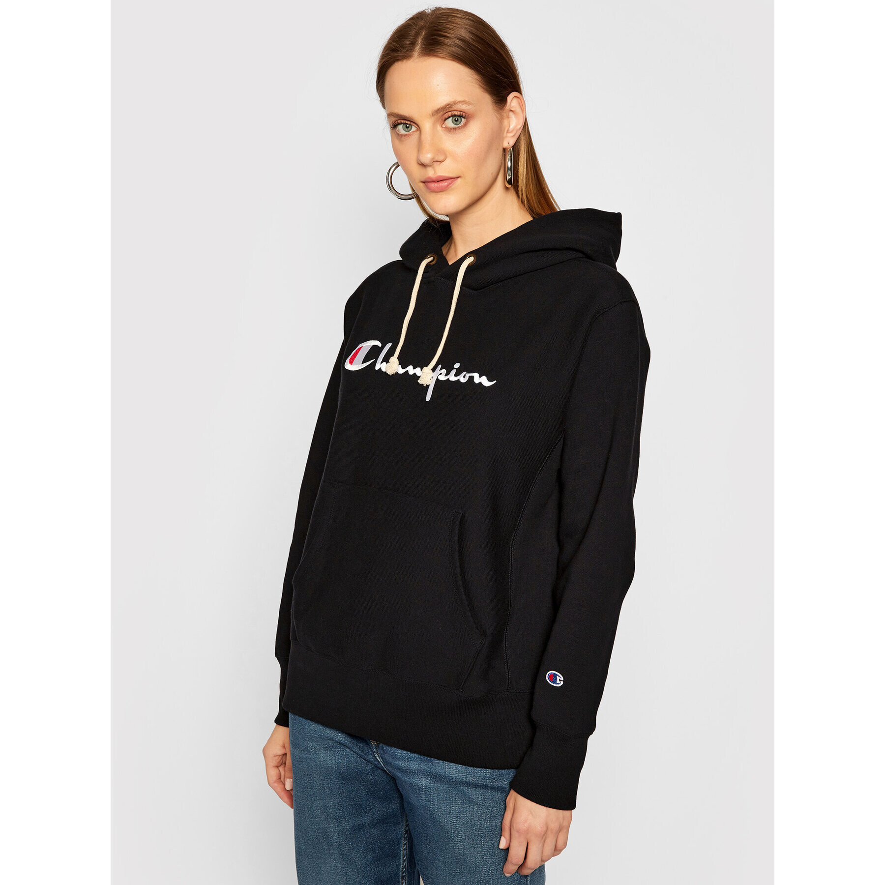 Champion Bluză Script Logo 113794 Negru Regular Fit - Pled.ro