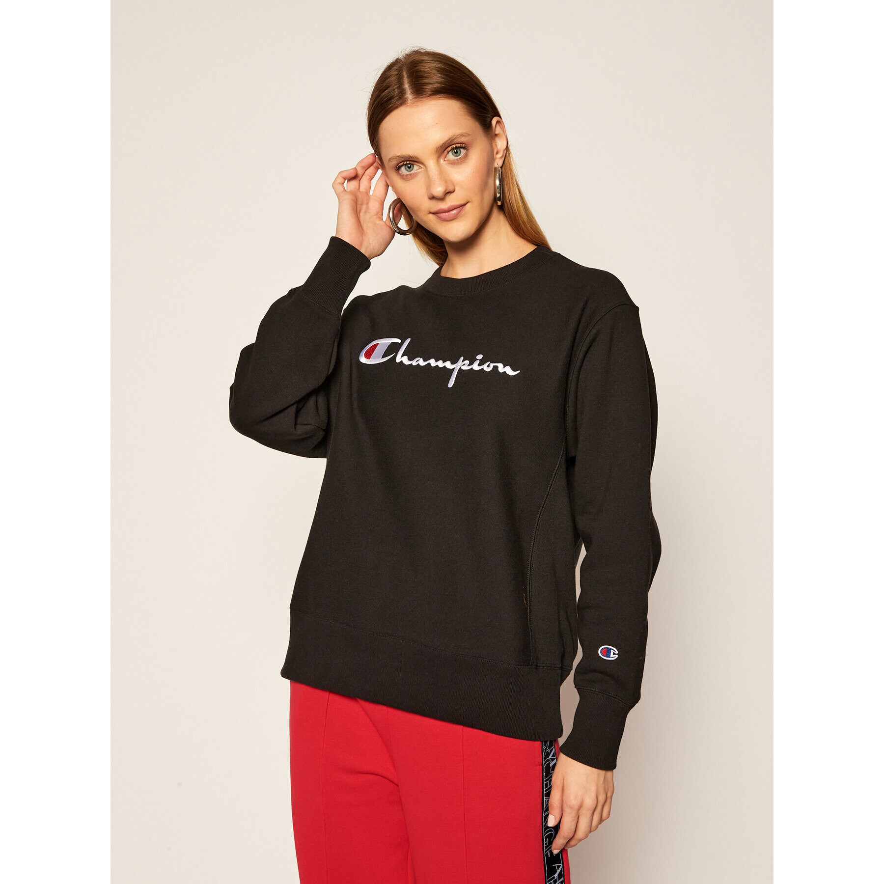 Champion Bluză Script Logo 113795 Negru Regular Fit - Pled.ro