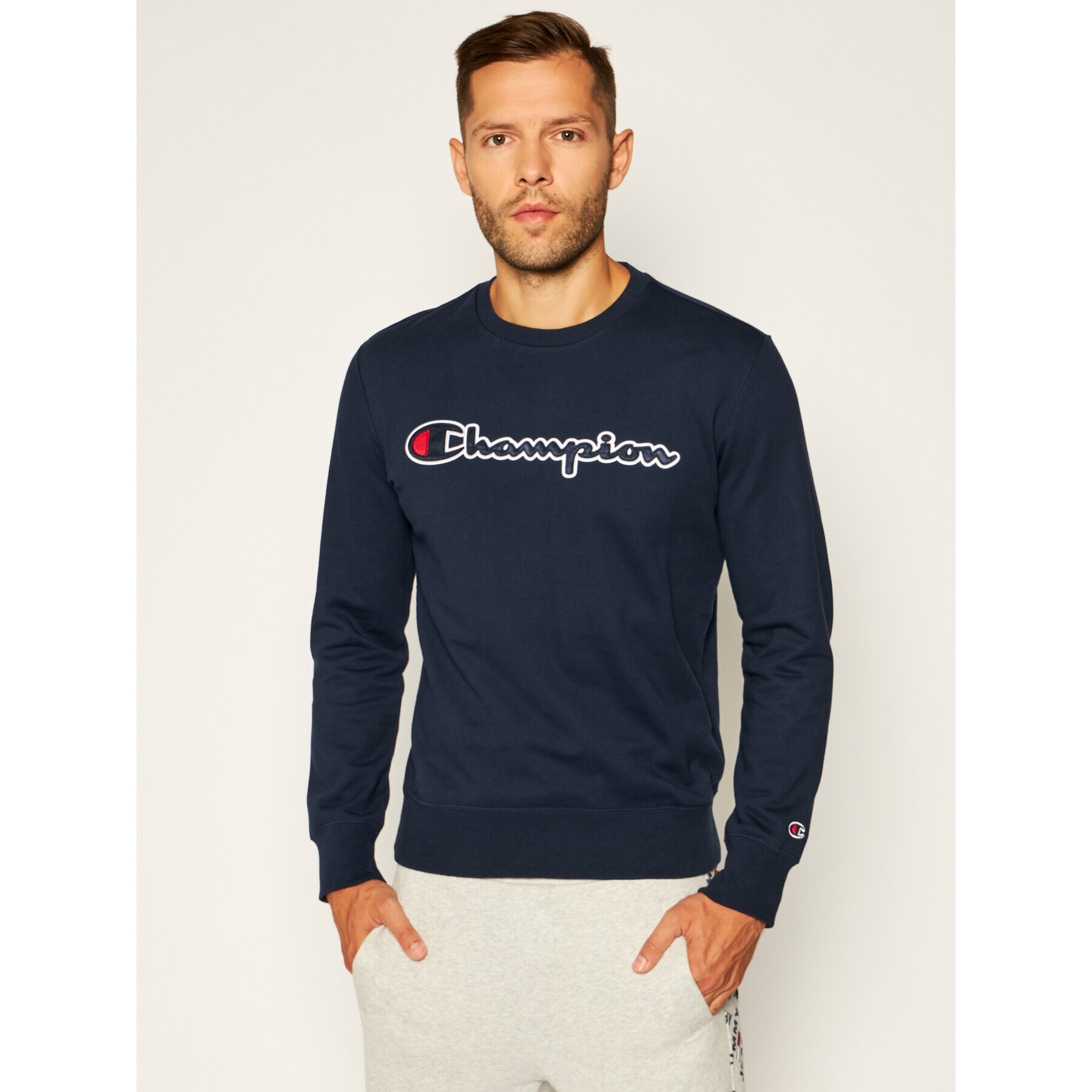 Champion Bluză Script Logo 214188 Bleumarin Comfort Fit - Pled.ro