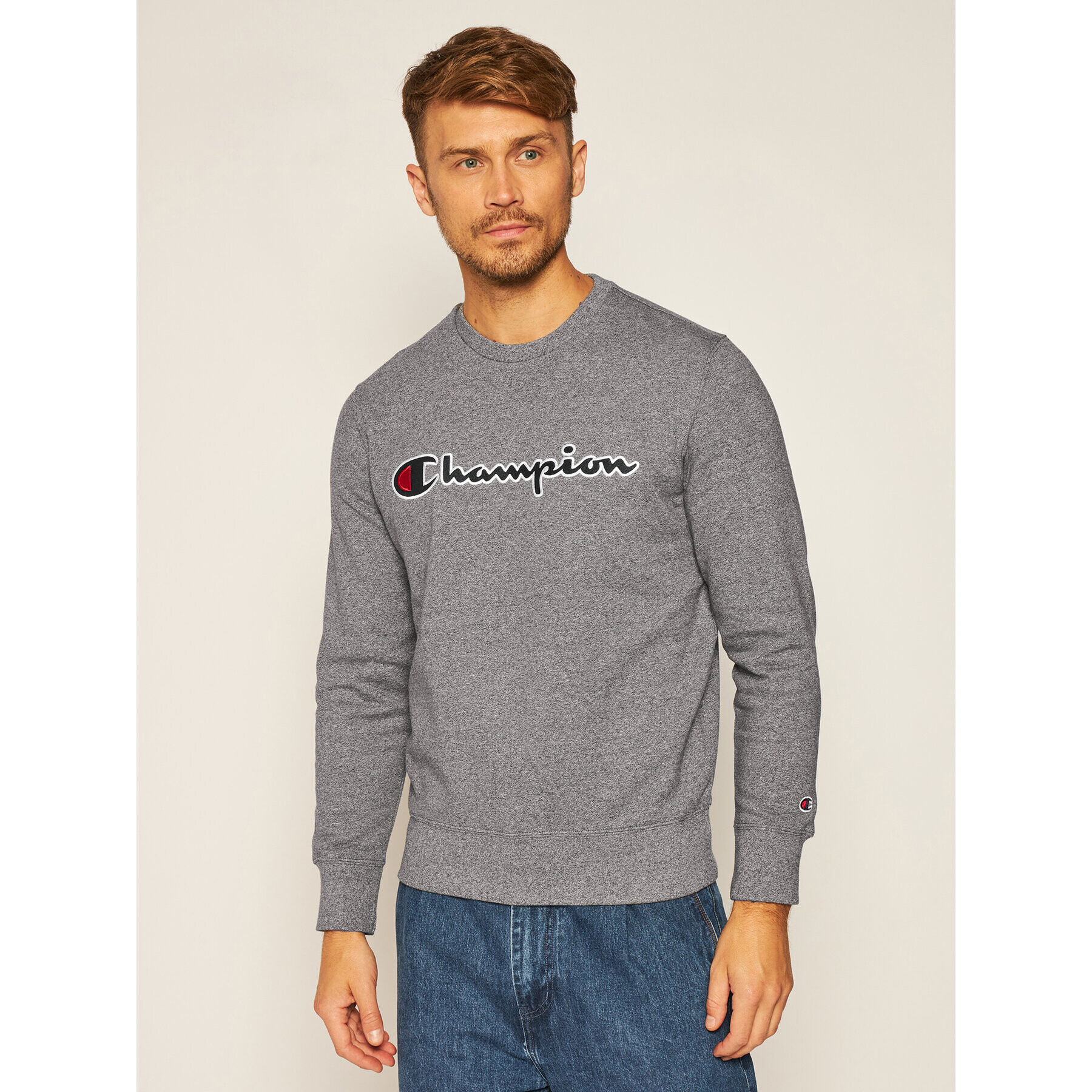 Champion Bluză Script Logo 214720 Gri Comfort Fit - Pled.ro