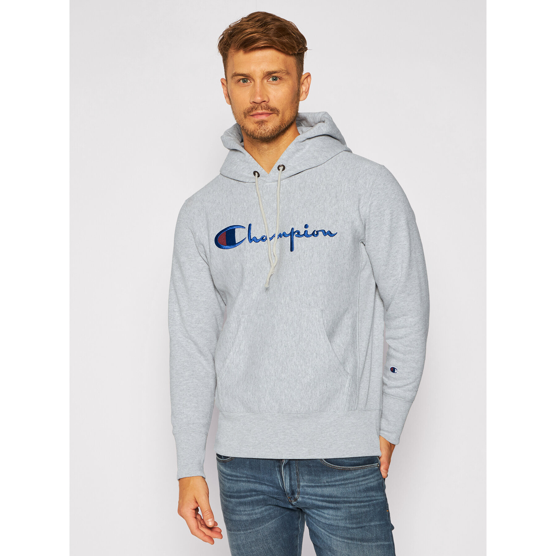 Champion Bluză Script Logo 215210 Gri Custom Fit - Pled.ro