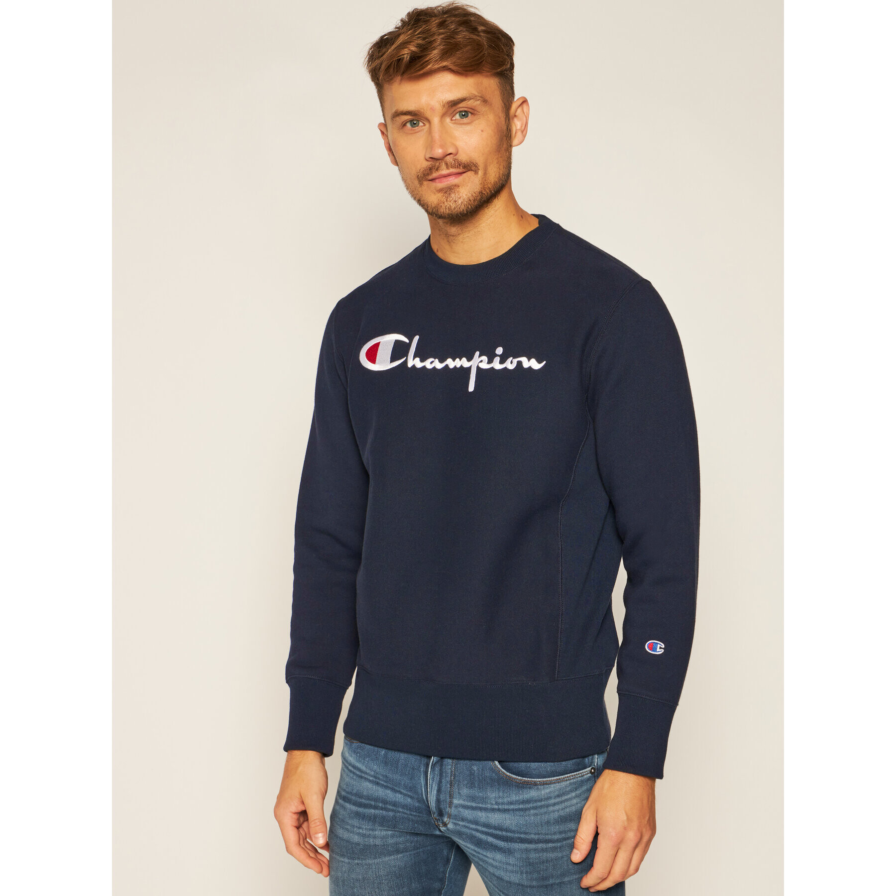 Champion Bluză Script Logo 215211 Bleumarin Custom Fit - Pled.ro