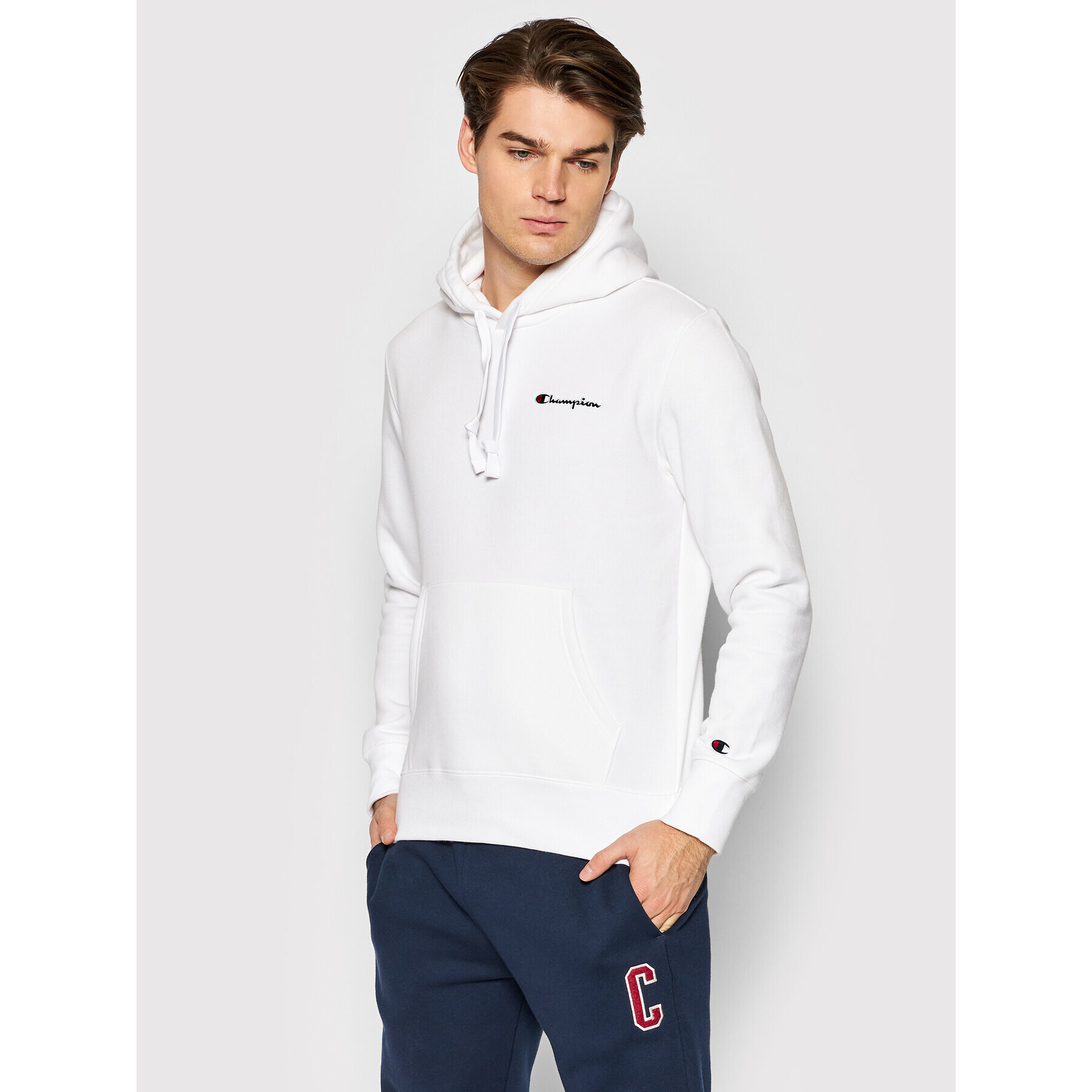 Champion Bluză Script Logo 216475 Alb Comfort Fit - Pled.ro