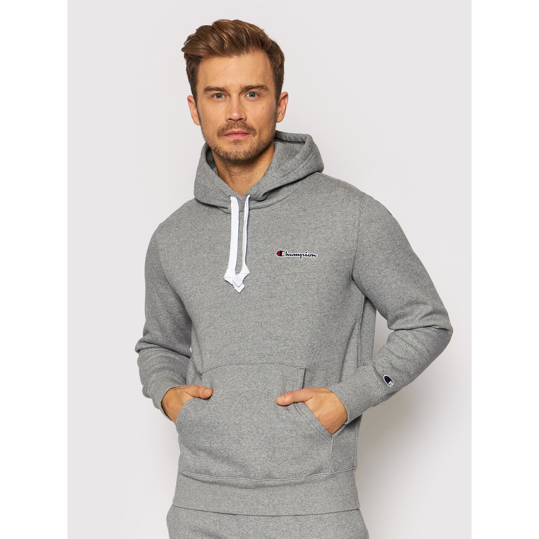 Champion Bluză Script Logo 216475 Gri Comfort Fit - Pled.ro