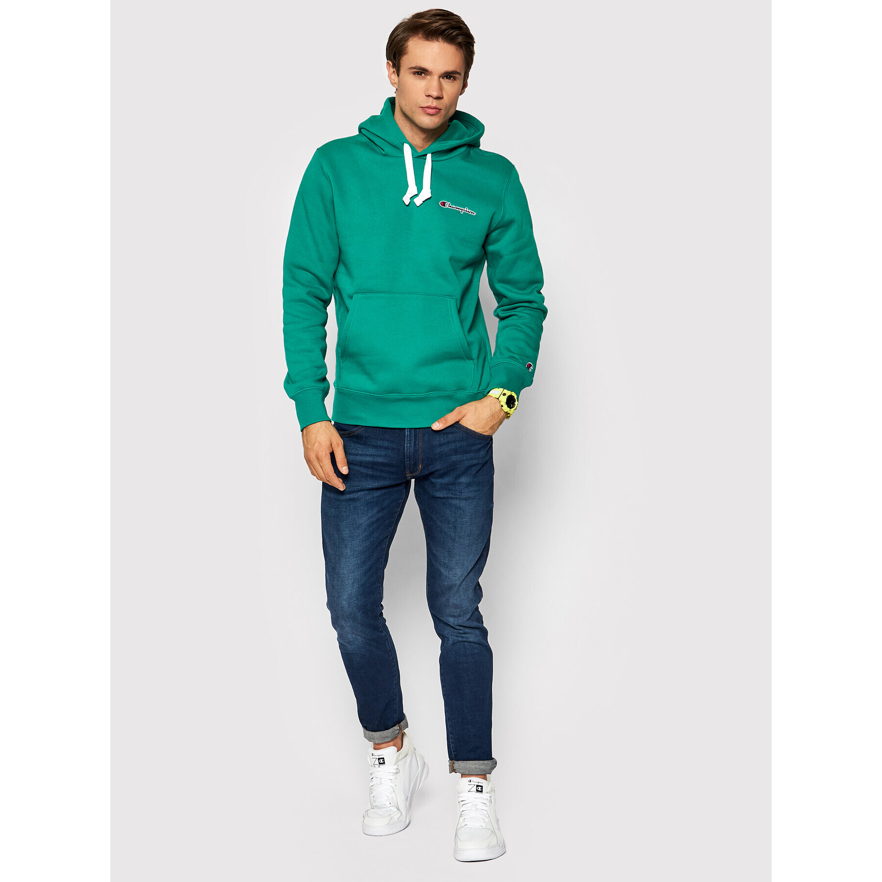 Champion Bluză Script Logo 216475 Verde Regular Fit - Pled.ro