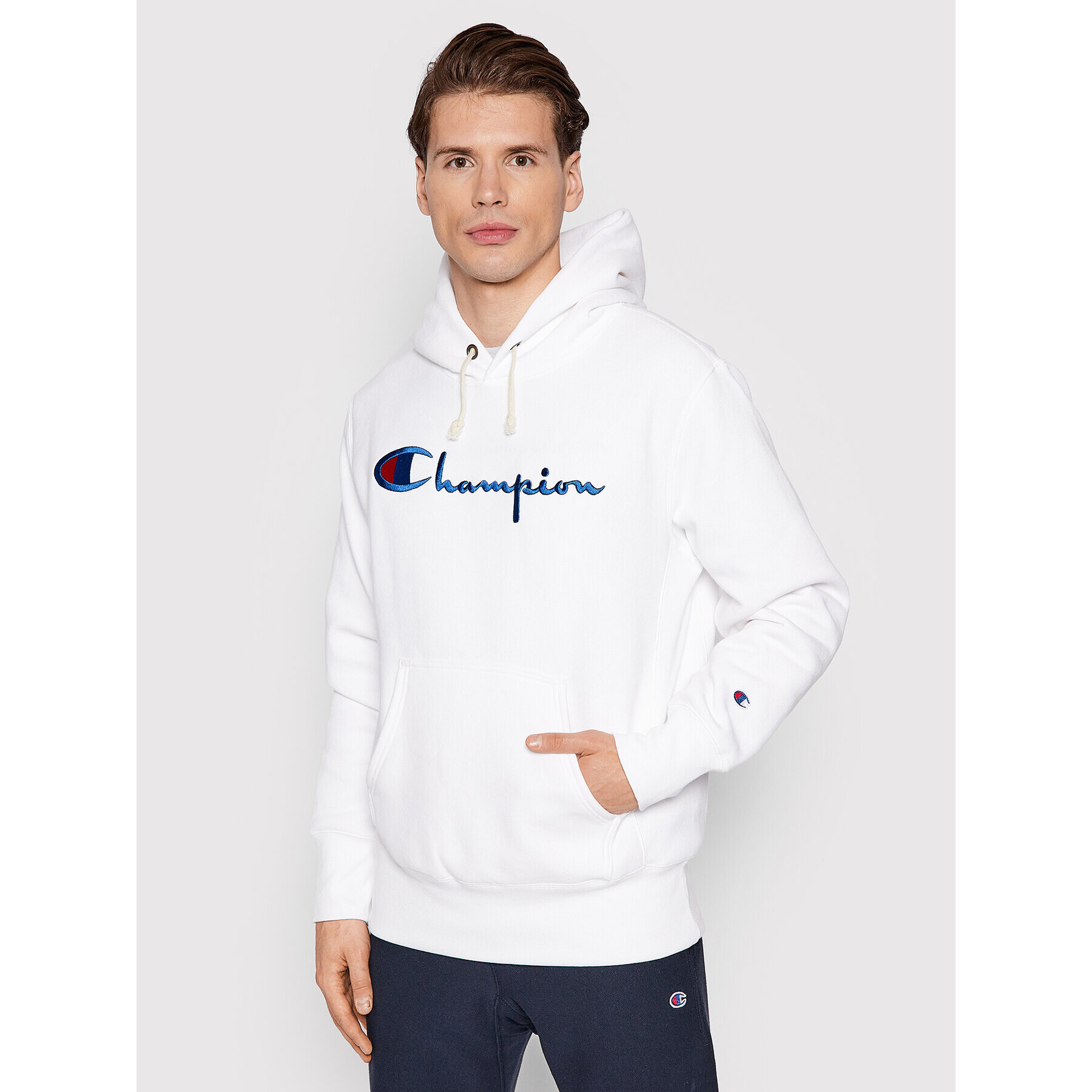 Champion Bluză Script Logo 216499 Alb Regular Fit - Pled.ro