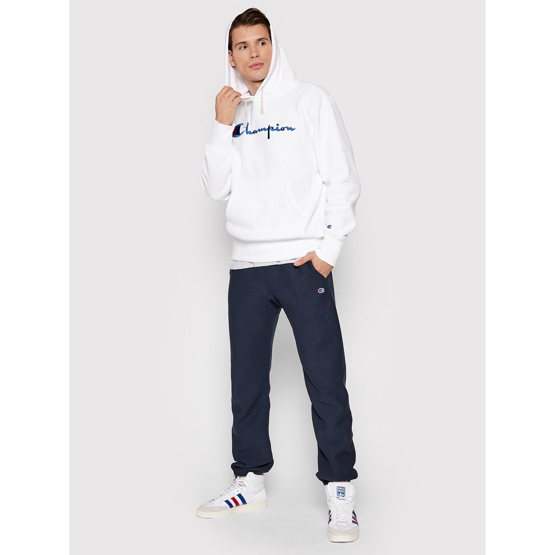 Champion Bluză Script Logo 216499 Alb Regular Fit - Pled.ro