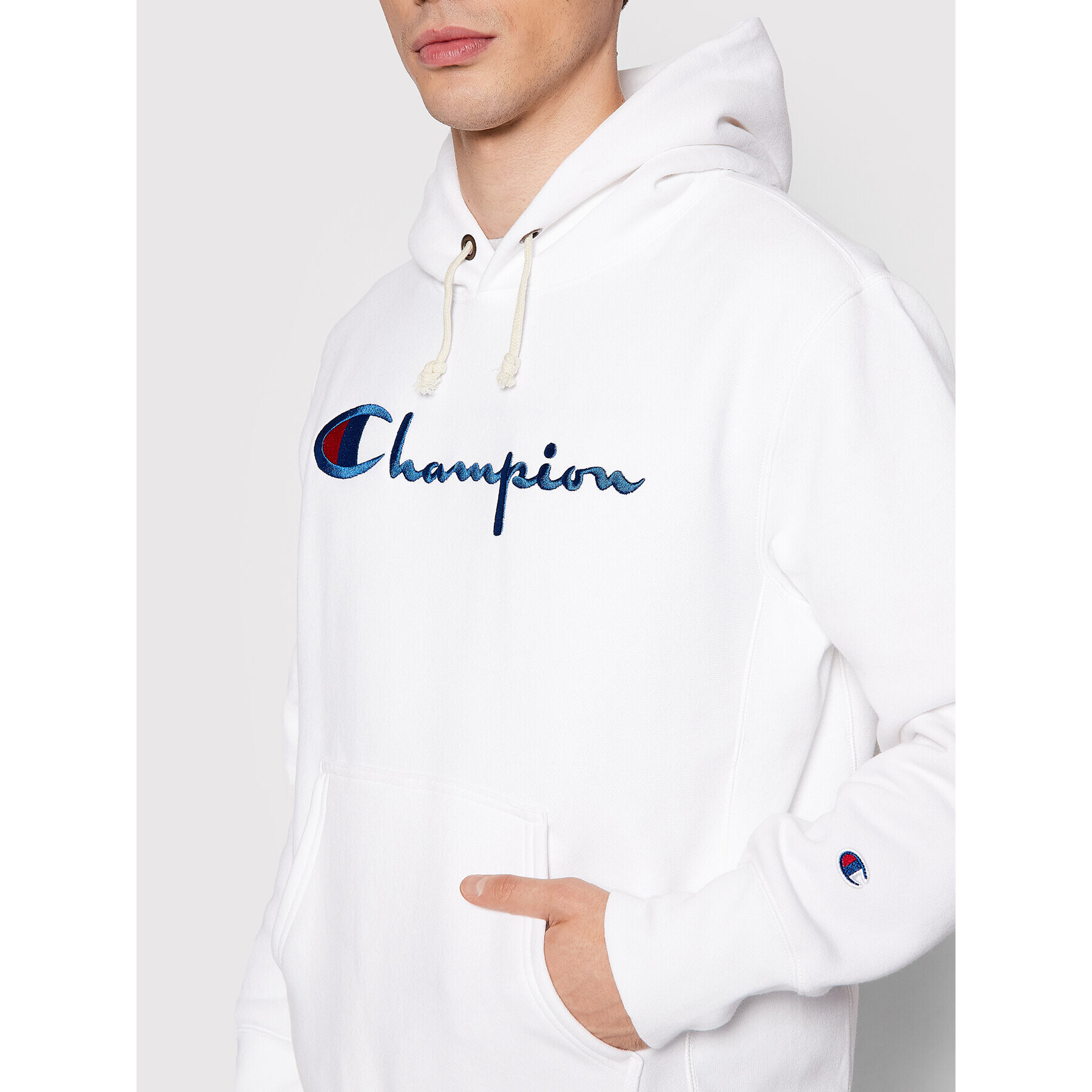 Champion Bluză Script Logo 216499 Alb Regular Fit - Pled.ro