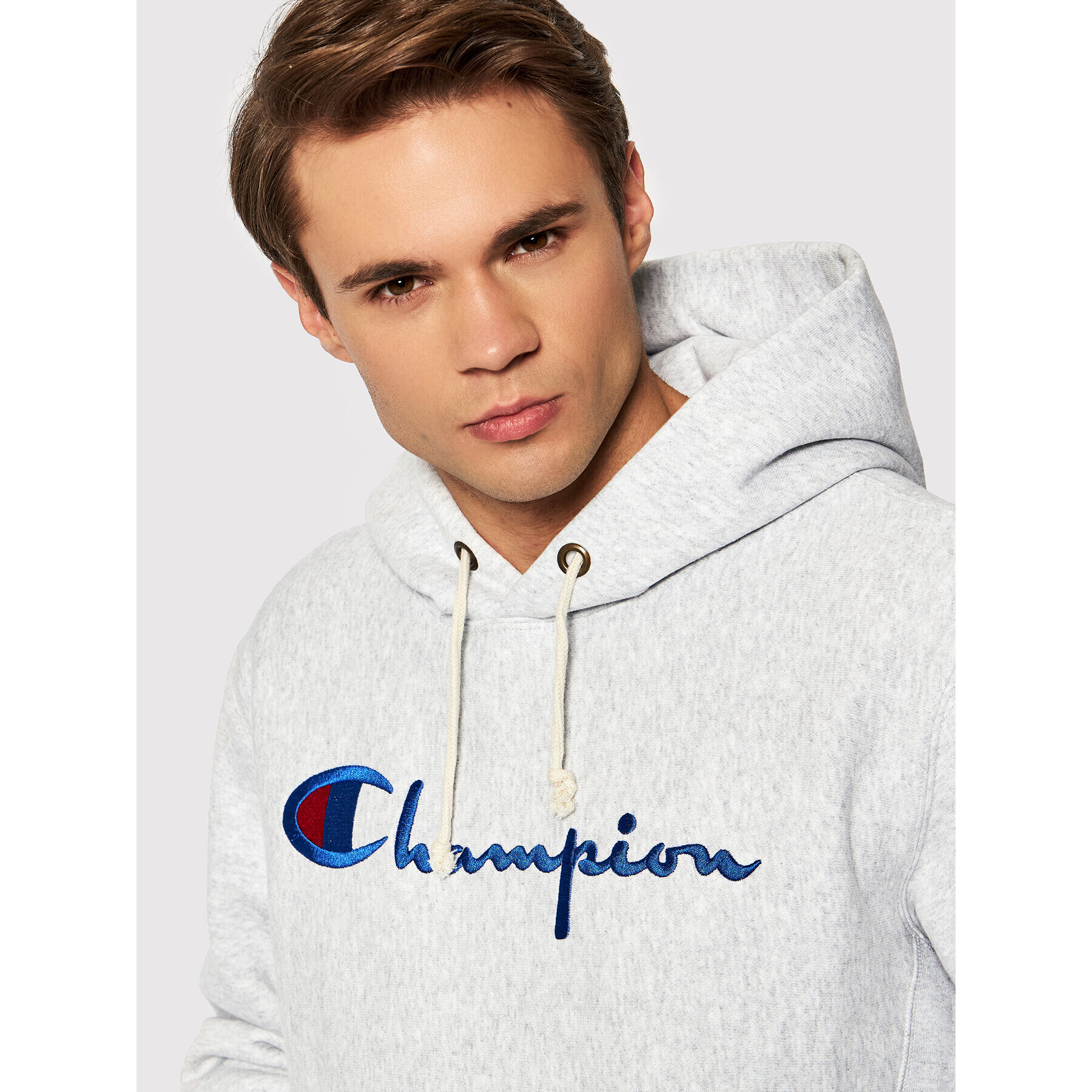 Champion Bluză Script Logo 216499 Gri Regular Fit - Pled.ro